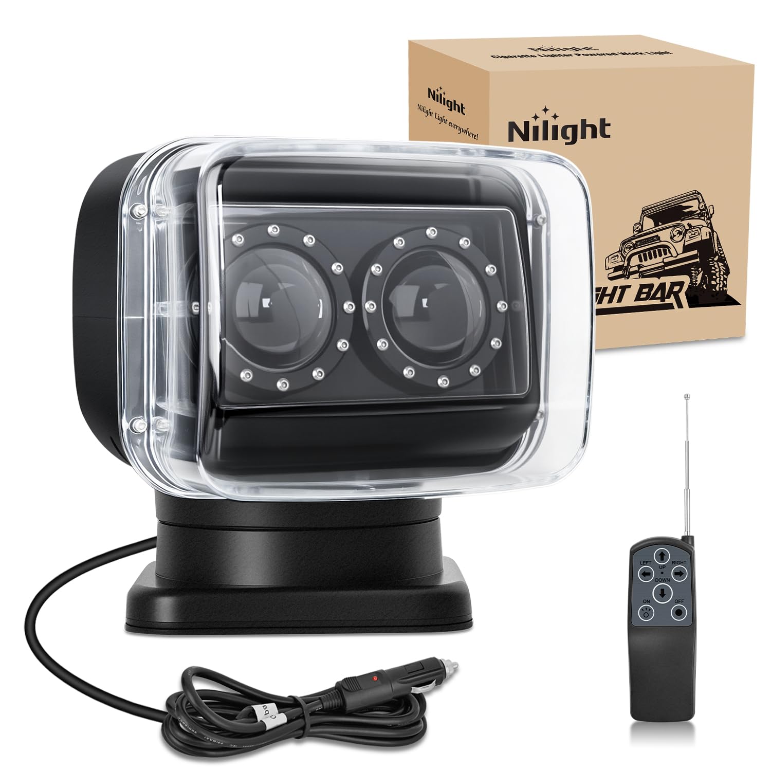 Nilight Magnetic Marine Boat Light Remote Control LED Spotlight 60W 5000LM 12V-24V 360° Rotating for Yachts Truck SUV UTV Tractors Offroad Hunting Search