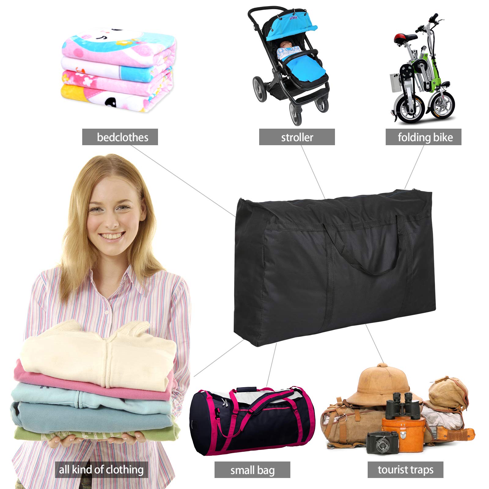 Torba do przechowywania kołder i poduszek 600D Oxford, torba do noszenia pościeli lub nakładek na materac, z zamkiem błyskawicznym i uchwytem (90L x 24W x 58H)