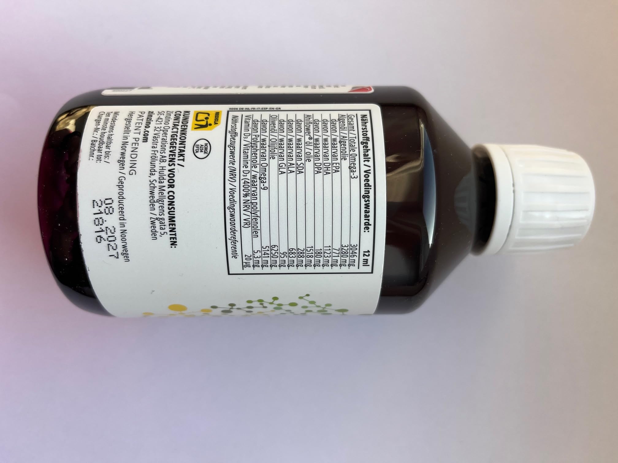ZinZino BalanceOil+ Wegański olej z alg z Omega-3 3046 mg, Omega-9, Witamina D3, Tokoferol, DHA, EPA z olejem z nasion nawrotu polnego Ahiflowe, 300 ml