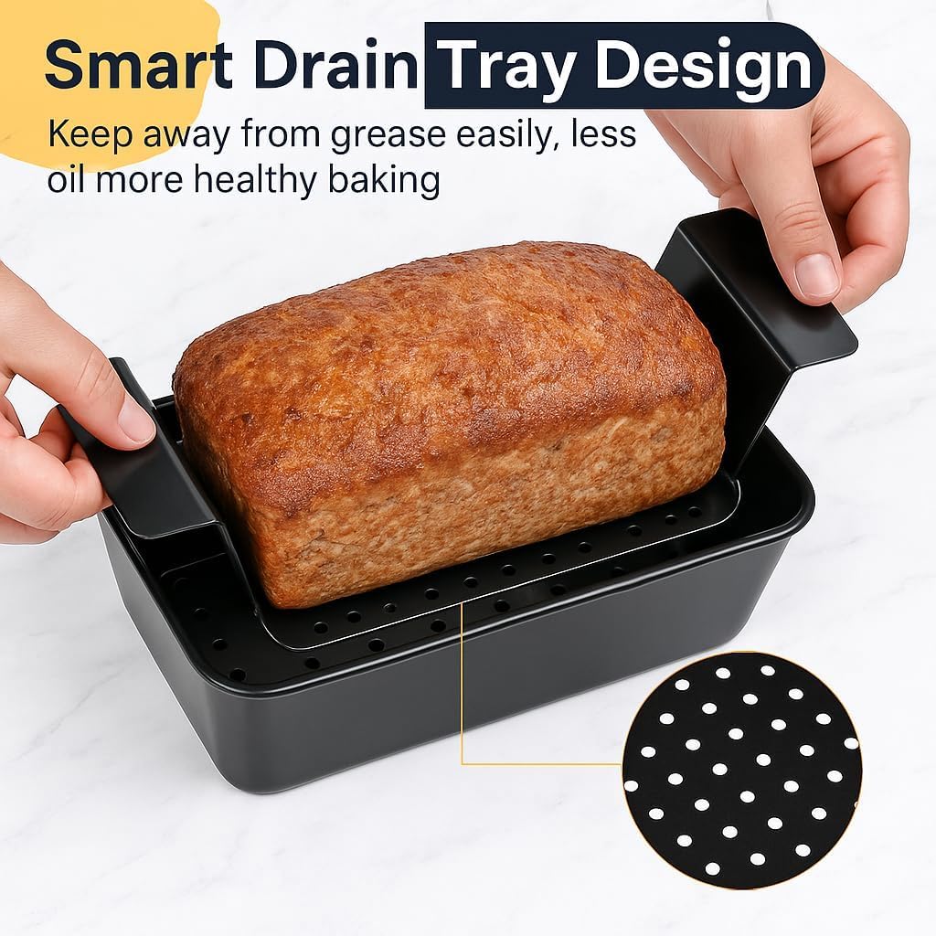2-Pack Nonstick Meatloaf Pan with Drain Tray, Lift-Out Insert, 9x5”