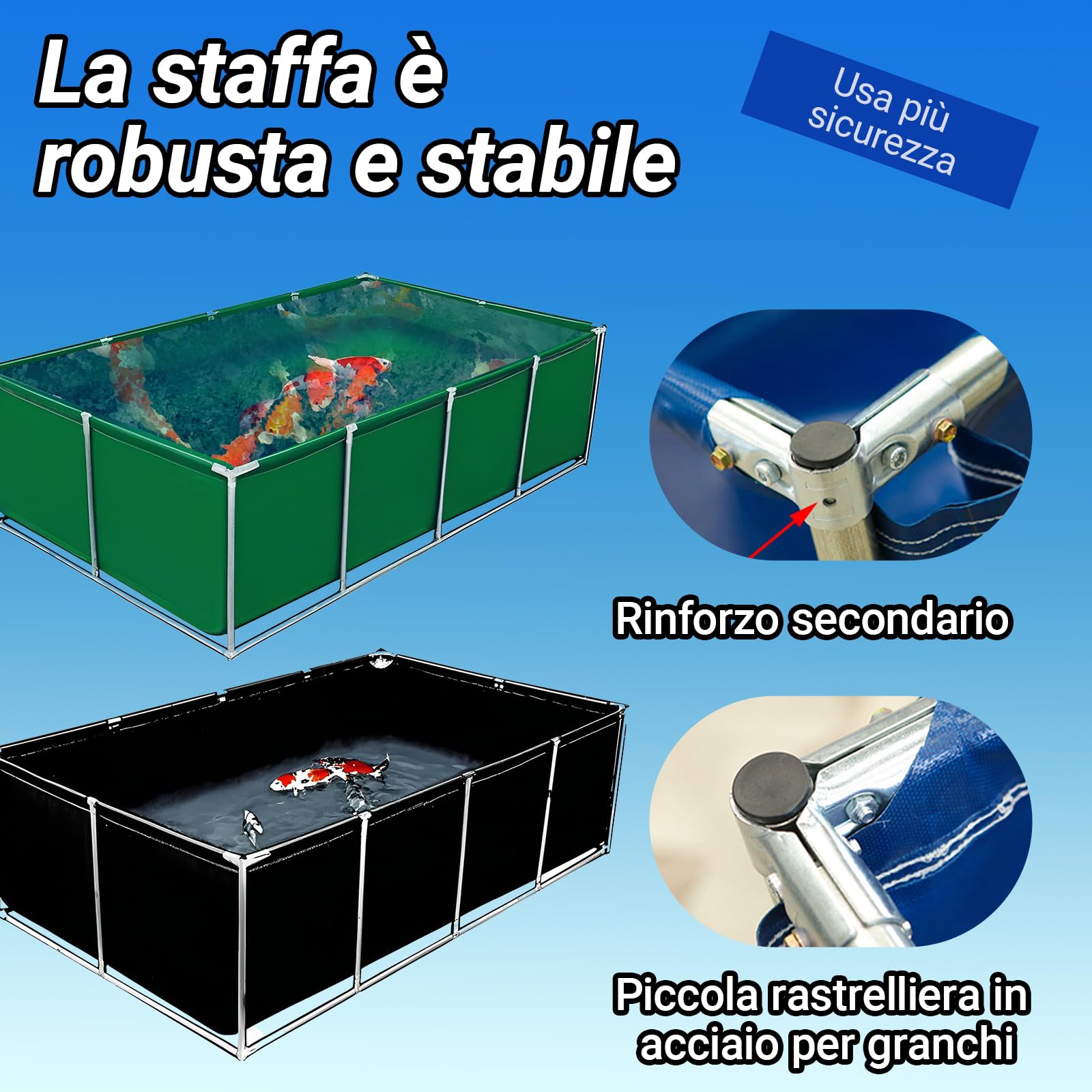 Laghetti da Giardino Fuori Terra Serbatoio Professionale per Acqua Salata con Sistema di Ricircolo - per Crostacei e Organismi Marini | 3x1x0.9m | Blu