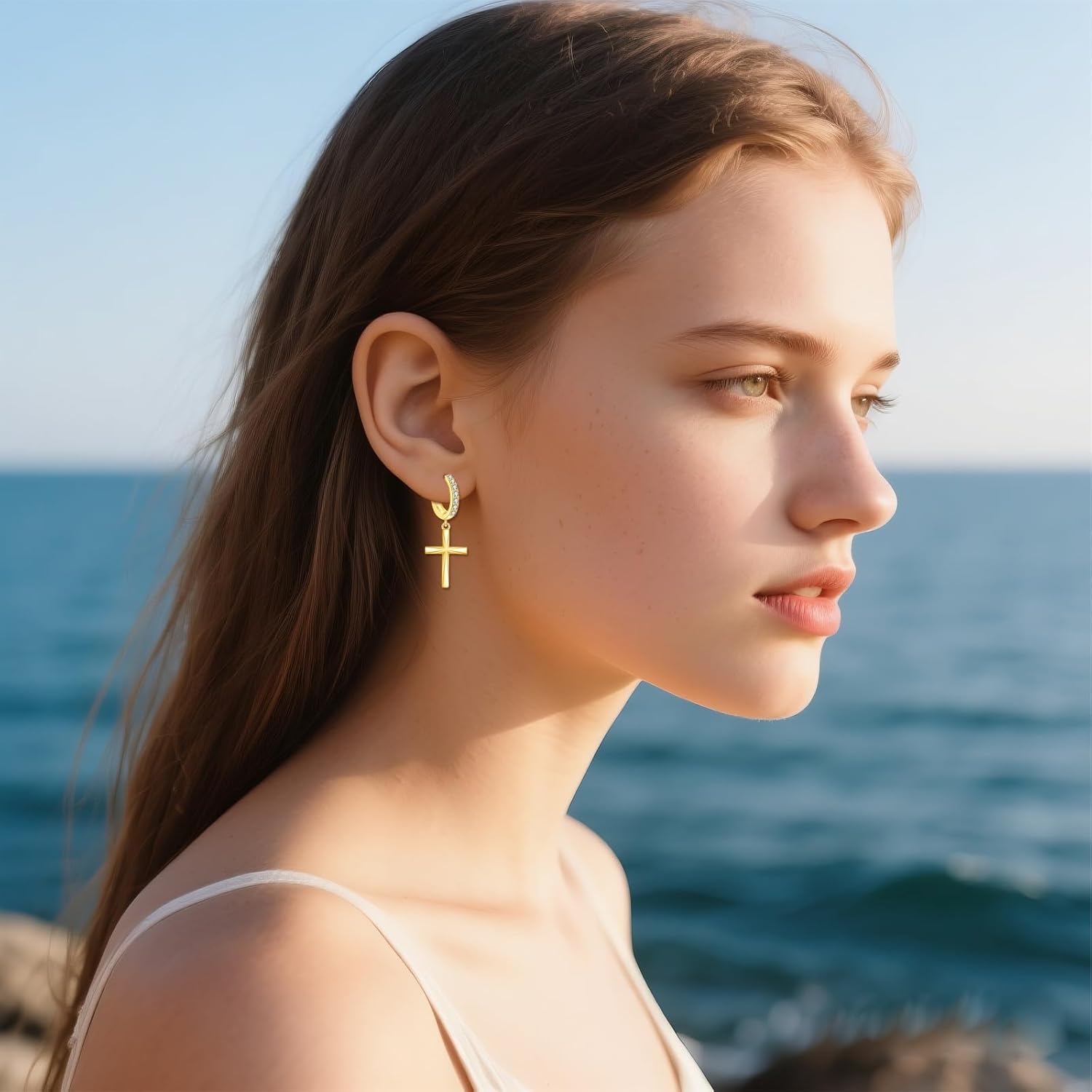 Angel Wings Earrings S925 Sterling Silver Moonstone Wings Dangle Hoop Earrings Jewelry for Women Girls