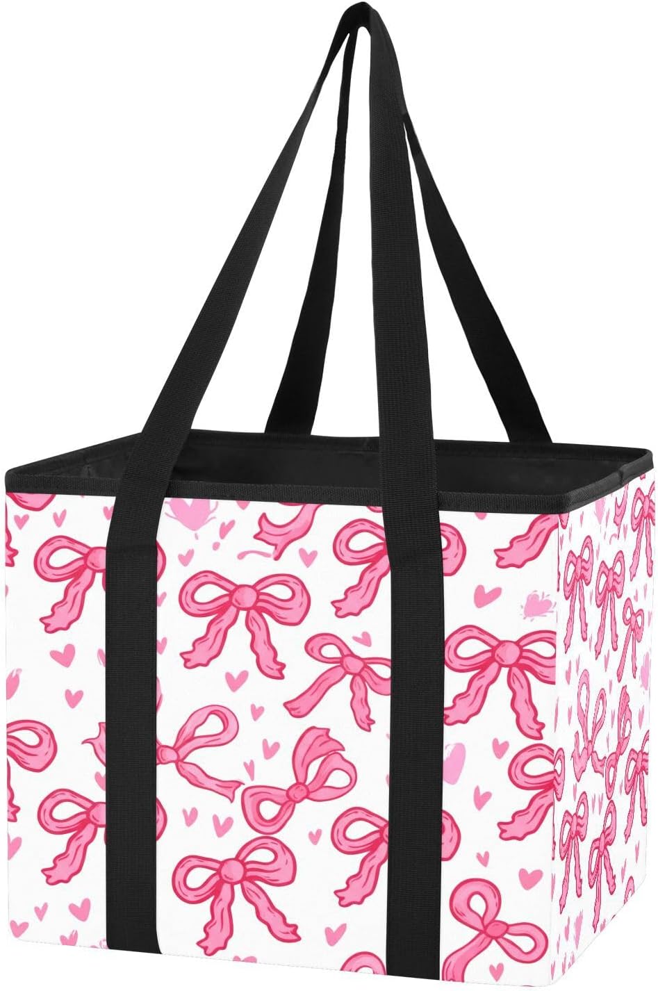 Qilmy Pink Bow Trunk Organizer for Women Men, Waterproof Collapsible Car Organizers and Storage with Reinforced Handles & Removable PE Board for SUV Sedan Truck, Multi-Purpose Storage Tote Bag