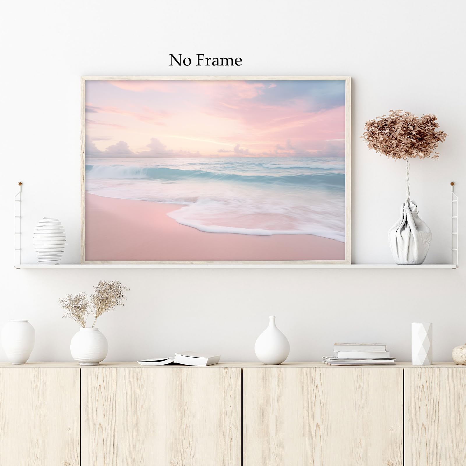 Amazon.com: Pink Beach Canvas Wall Art Ocean Waves Picture