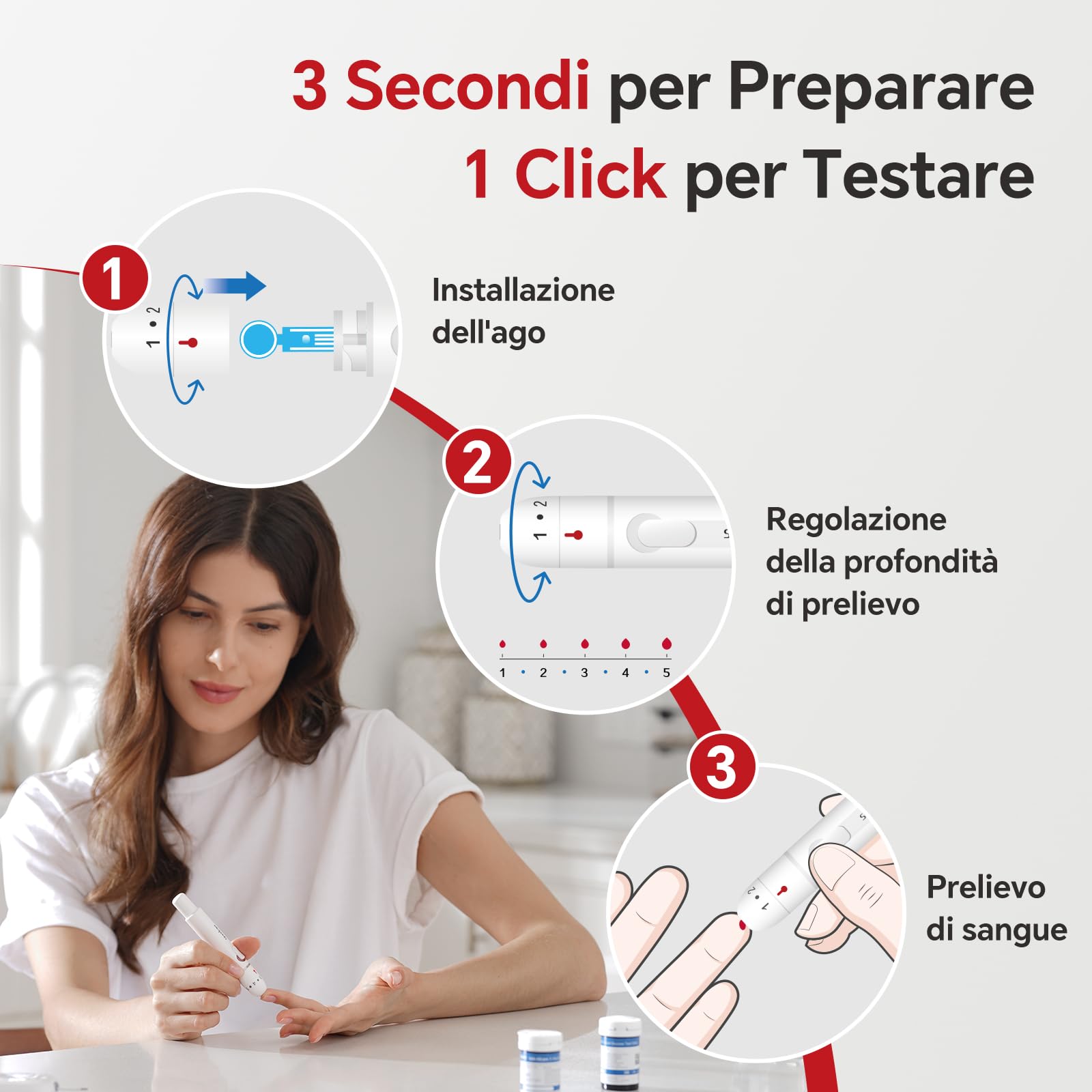 Sinocare Dispositivo Pungidito Penna Pungidito per Glucometro, Profondità regolabile, Prelievo di Sangue Preciso e Indolore