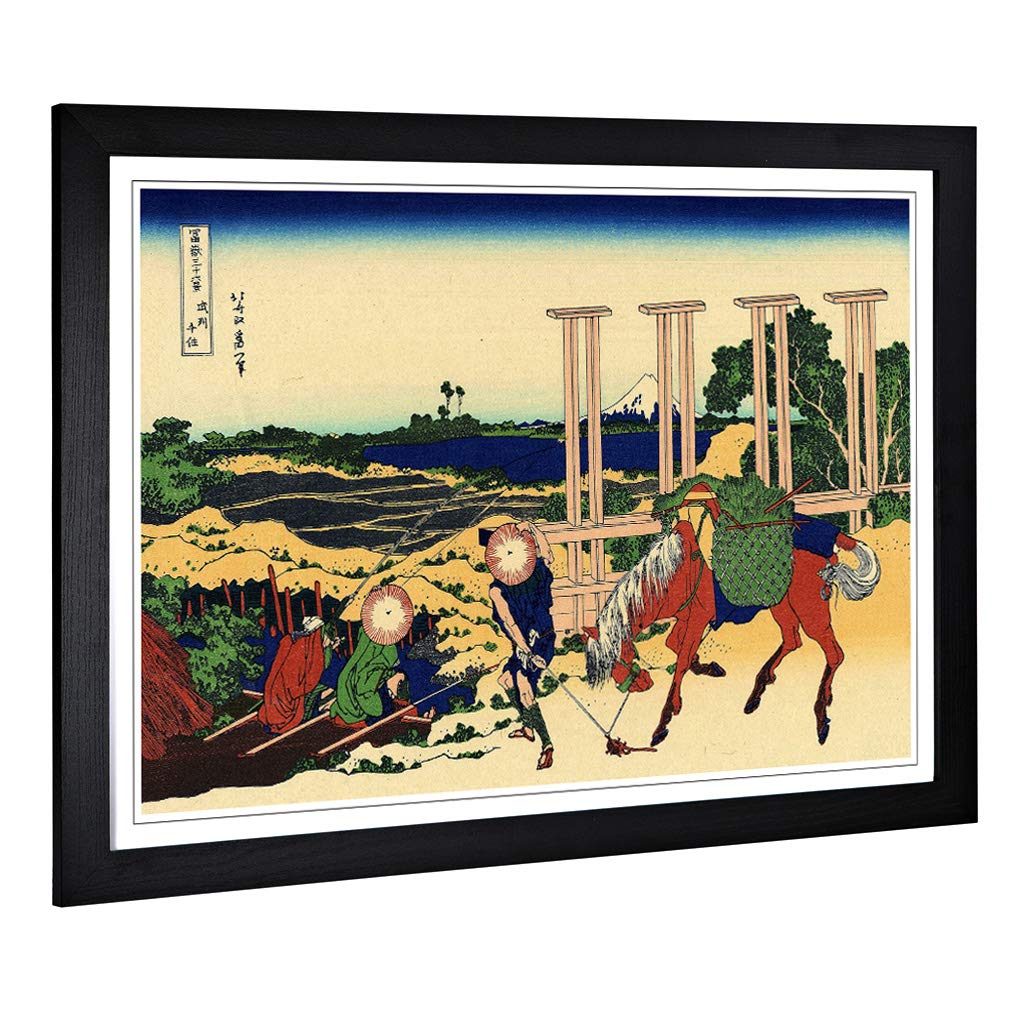 Big Box Art Framed Print of Hokusai Japanese Oriental Musachi Province Design | Wall Art Picture | Home Decor for Kitchen, Living Room, Bedroom, Hallway, Black, A2 / 24.5x18 Inch / 62x45cm