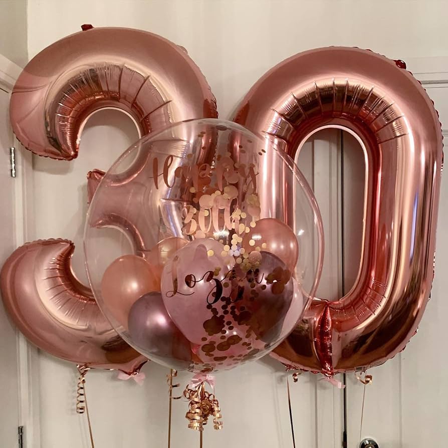 Amazon | 40インチ ローズゴールド 30 数字 風船 巨大 30 ホイル