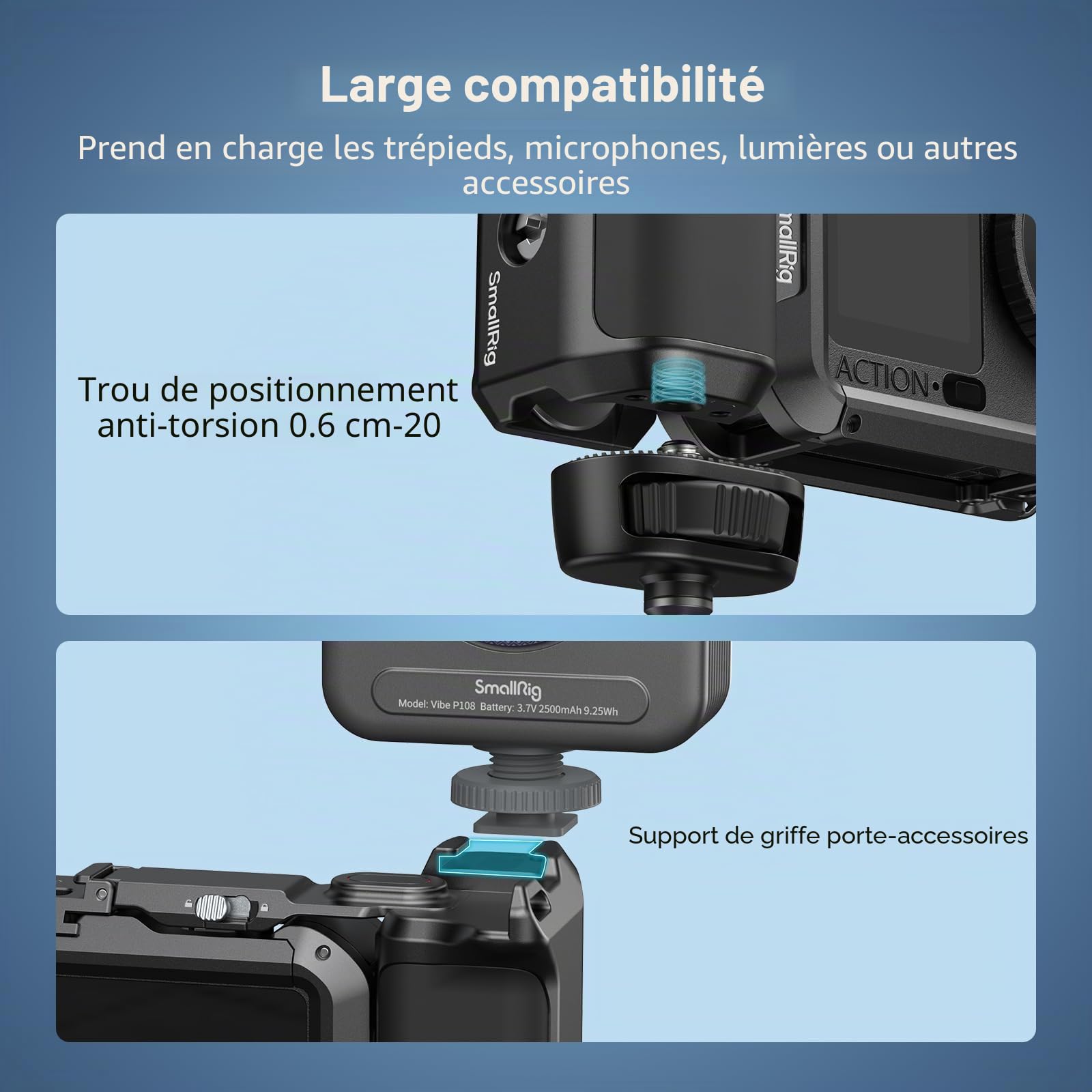 SmallRig Poignée pour DJI Osmo Action 6, poignée latérale pour la Photographie de Rue avec déclencheur et Griffe Porte-Accessoires, Compatible avec Les Cages SmallRig Action 6 5887/5888-6259