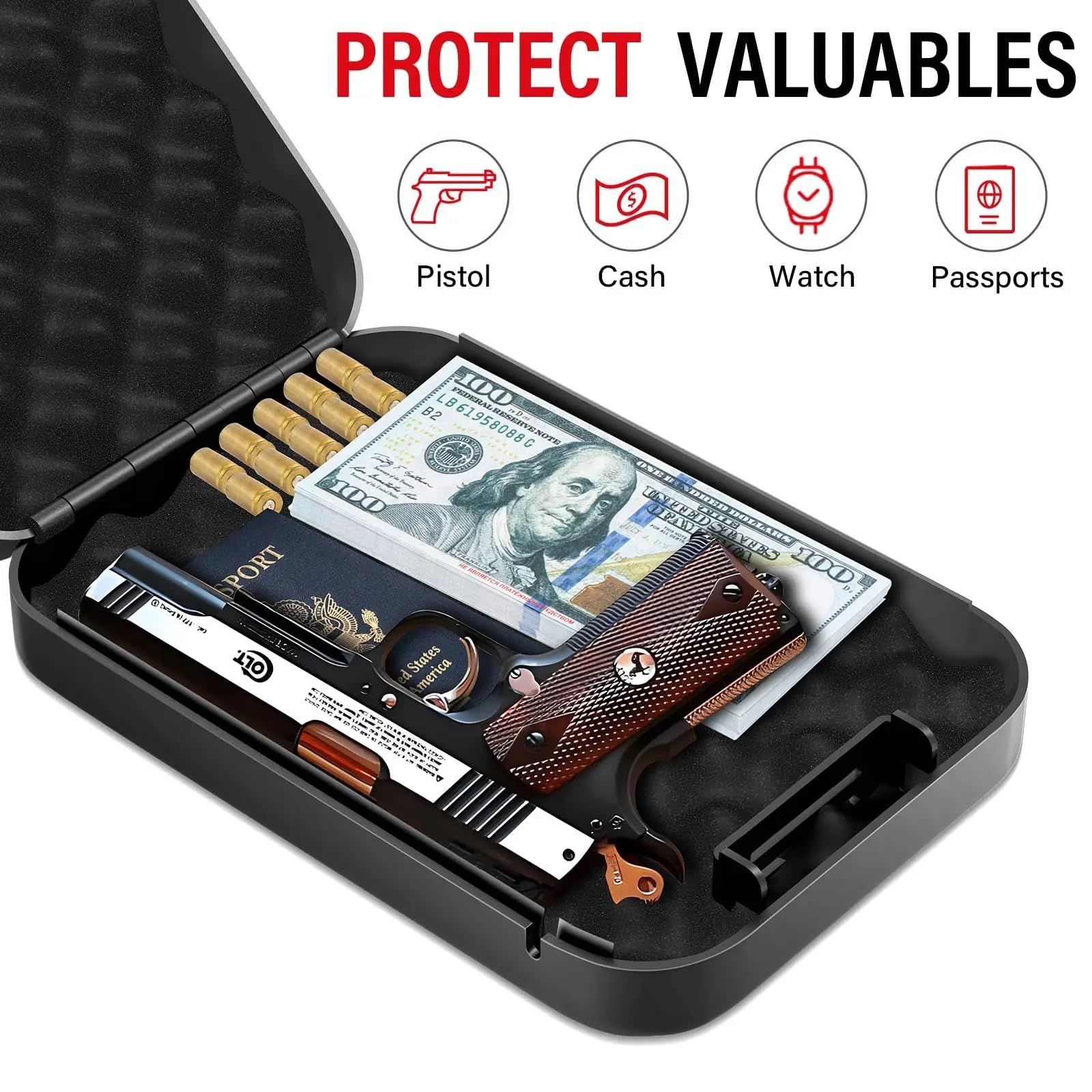 Cassaforte a Mobile Cassetta di Sicurezza per Pistola, Portatile, Piccola, da Viaggio, in Acciaio Massiccio, per Pistola, Auto, Farmaci, Casa Casseforti