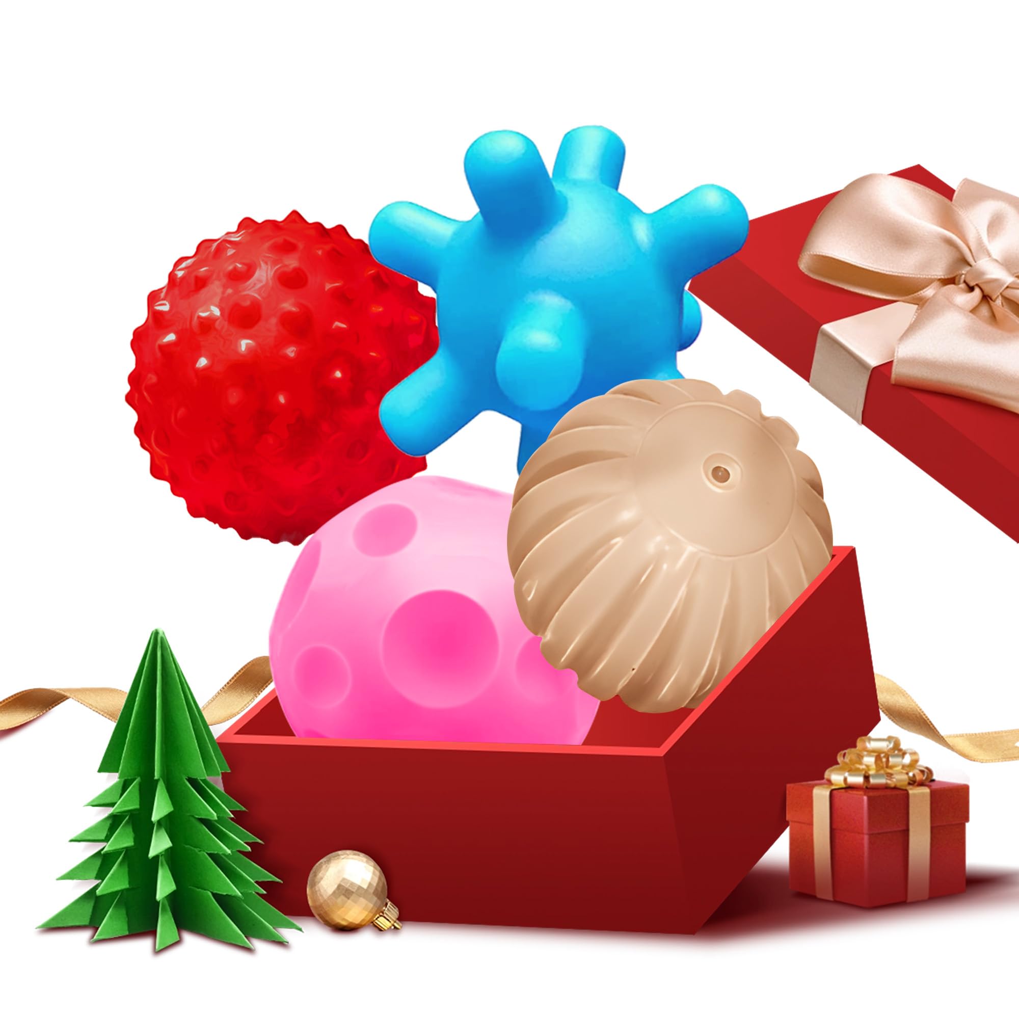 Sensory Balls for Baby Ball for Toddlers 1-3,Textured Multi Ball Set Soft Balls Montessori Toys for Babies 3 Months+, Bright Color Infant Toys (4 Pack),Perfect for Easter Basket Stuffers Gifts