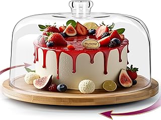 MASTERTOP Cake Stand with Dome Lid - 360° Rotation Cake Stand, 12in Roun...