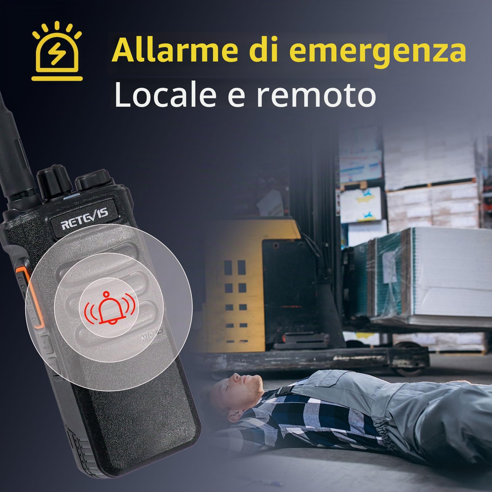 Retevis RT86 Ricetrasmittente Professionale, Walkie Talkie ad Alta Potenza | 2600mAh, Schermo, Allarme Emergenza, Ricaricabile, per Sicurezza e Industriali, Nero, 2 Pezzi