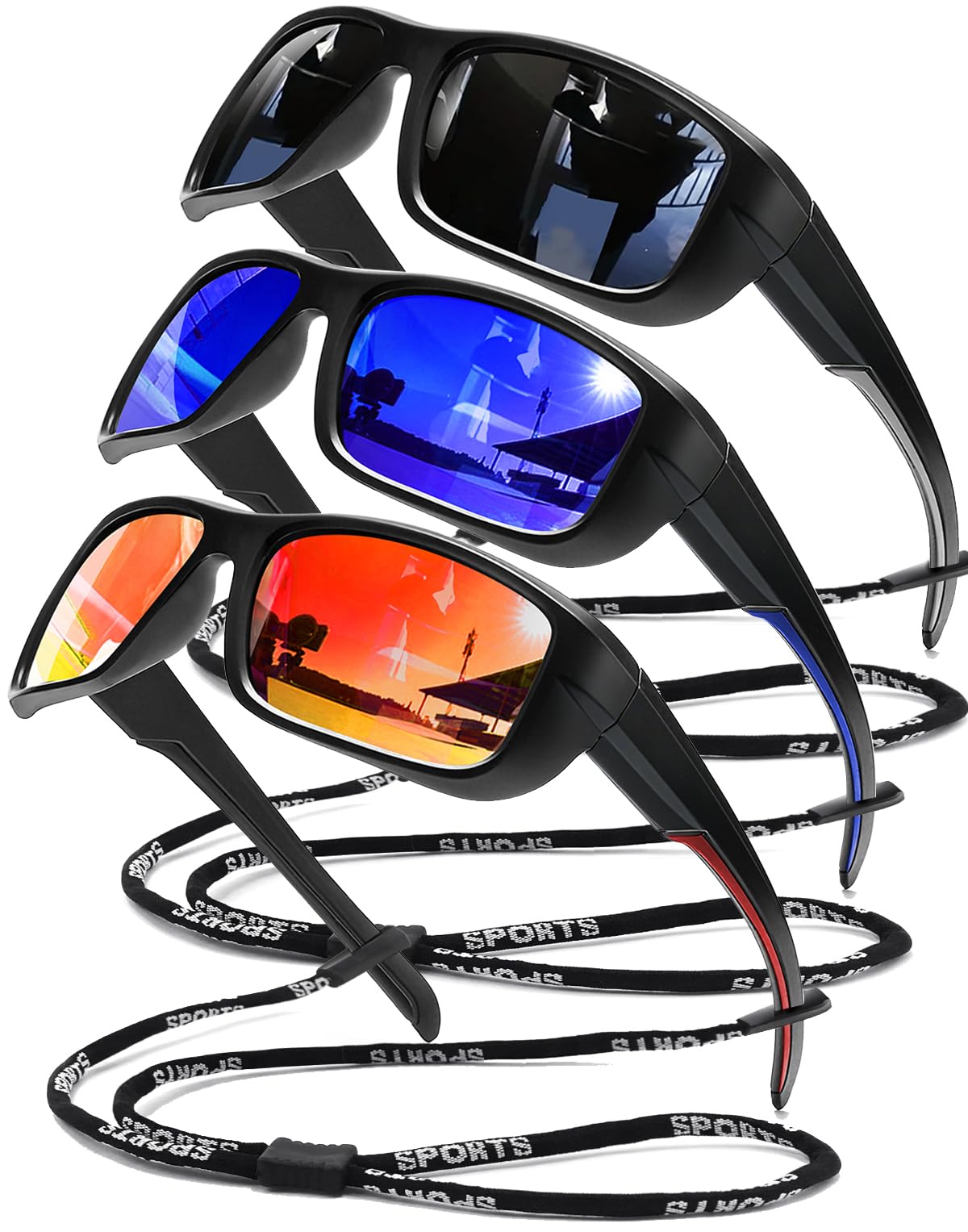 3Pack Polarized Sports Sunglasses for Men Wrap Around Frame UV400 Goggles Sun Glasses for Cycling Fishing Driving