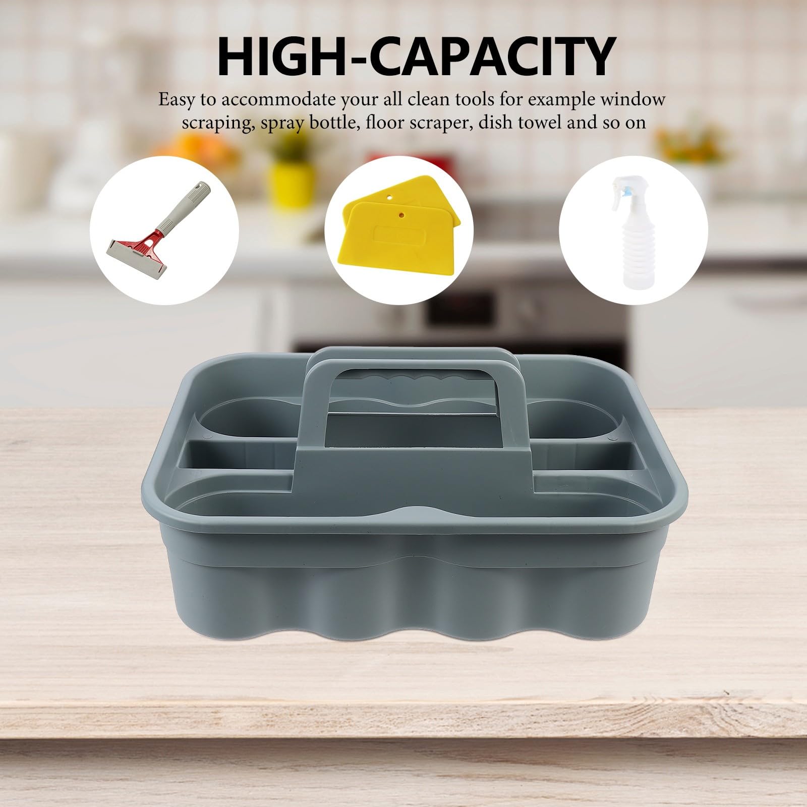 Tofficu Cesta de Limpieza de Plástico Asa Resistente y Compartimentos para Organizar Herramientas y Suministros de Limpieza de Manera