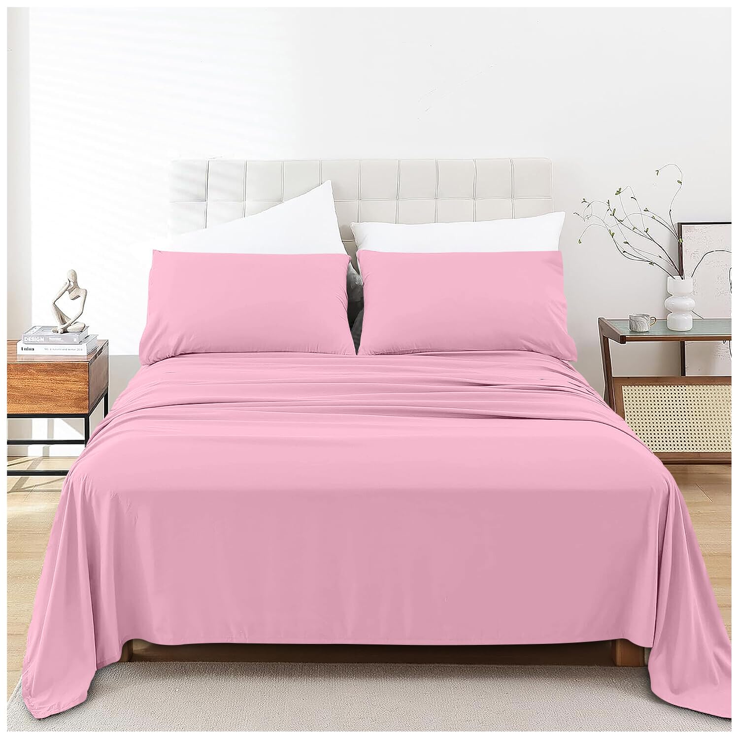 Premium Flat Superking Sheet Pink Hotel Bedding Polycotton Flats Sheets Plain Dyed Fabric Bedsheet