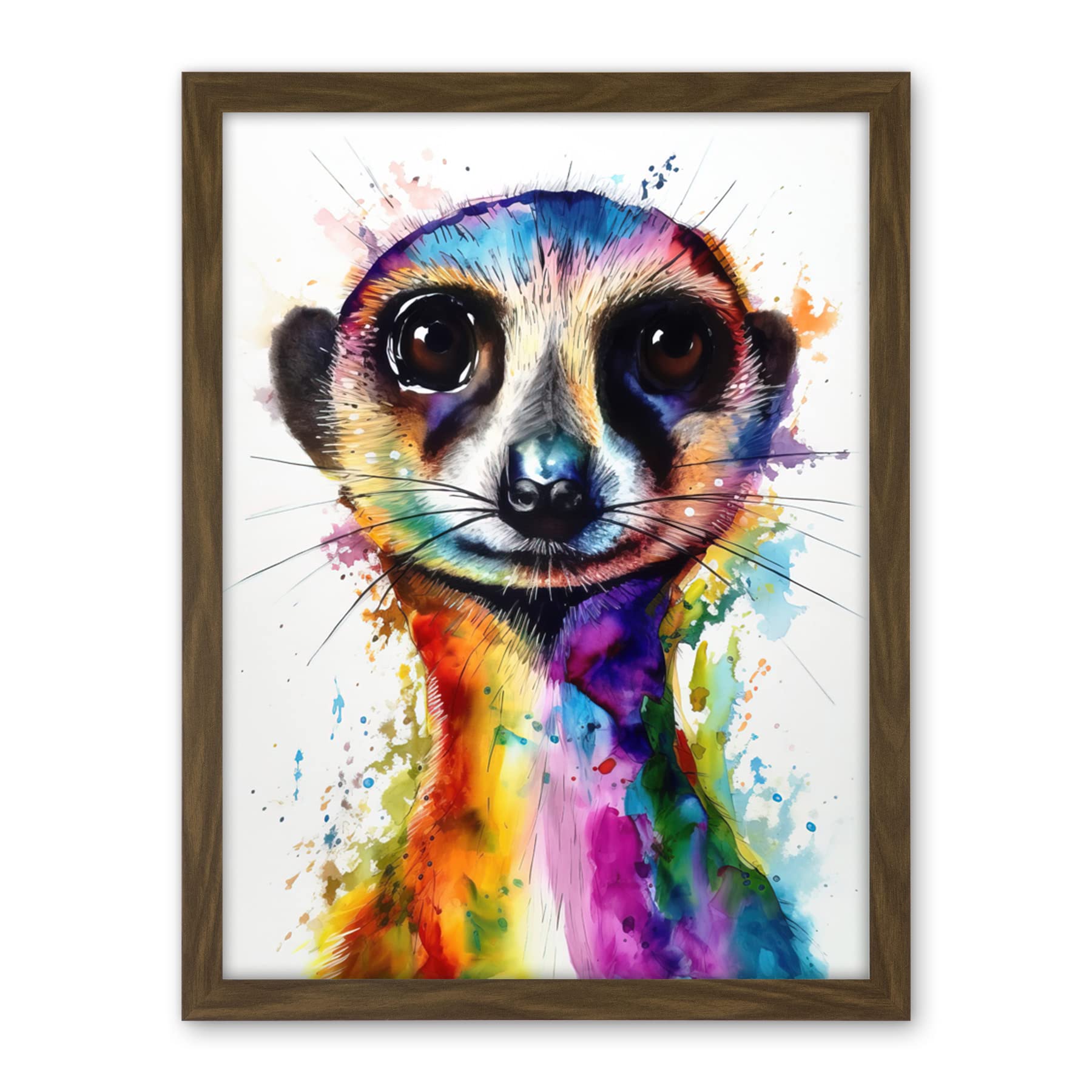 Artery8 Meerkat Splash Paint Watercolour Painting Artwork Framed Wall Art Print 18X24 Inch
