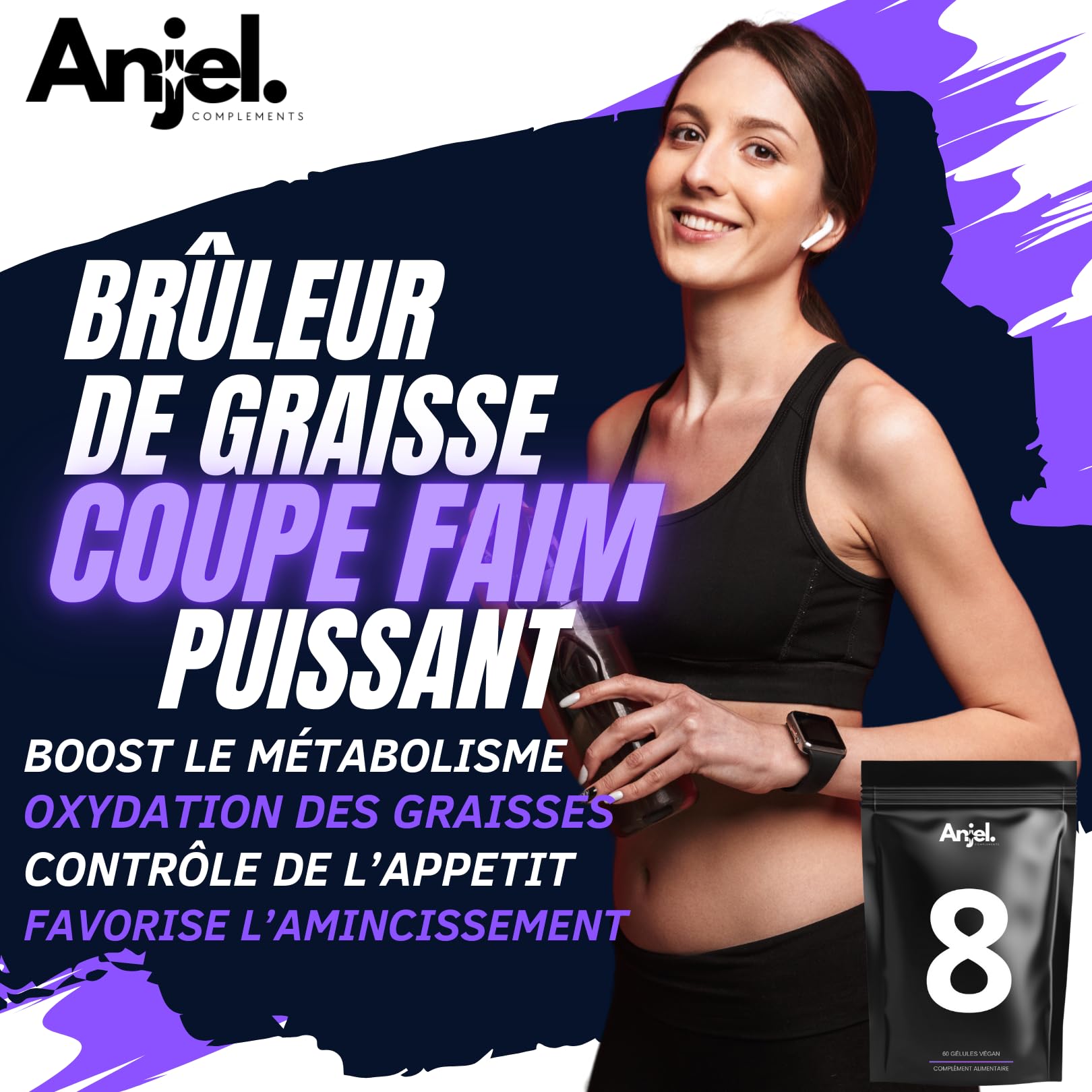 8 PURPLE - Brûleur de Graisse puissant - Perte de Poids Rapide et Efficace | Coupe-Faim Puissant et Efficace | 60 Gélules Vegan (Thé Vert, Guarana, Vitamine B) - Cure de 30 jours Minceur Homme & Femme