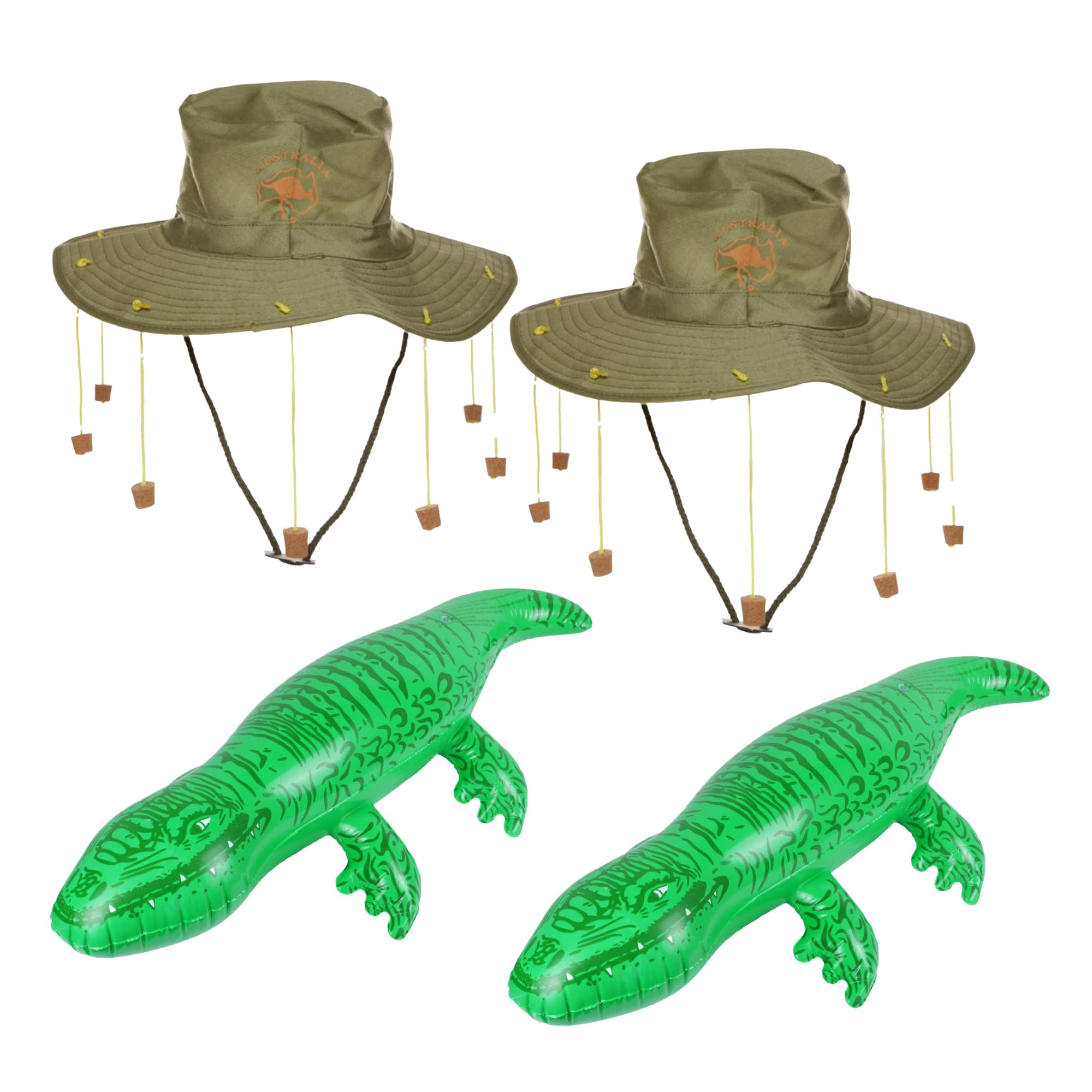 Lizzy 2pcs Australian Cork Hat with Inflatable Crocodile Outback Style Hat with Hanging Corks Fancy Dress Costume Accessory for Themed Parties Festivals Beach Events Novelty Outfit Set