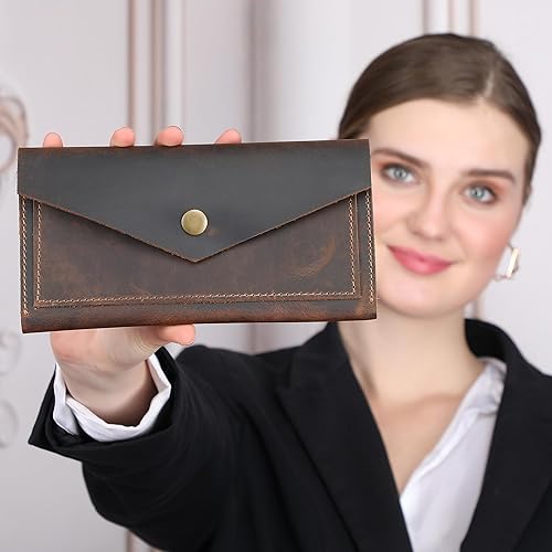 Miniatura 7 de TheAntiq - Bolsa de cuero para moneda, cartera de mano retro para hombres y mujeres, cartera de efectivo, sobre de efectivo, bolsa de moneda con