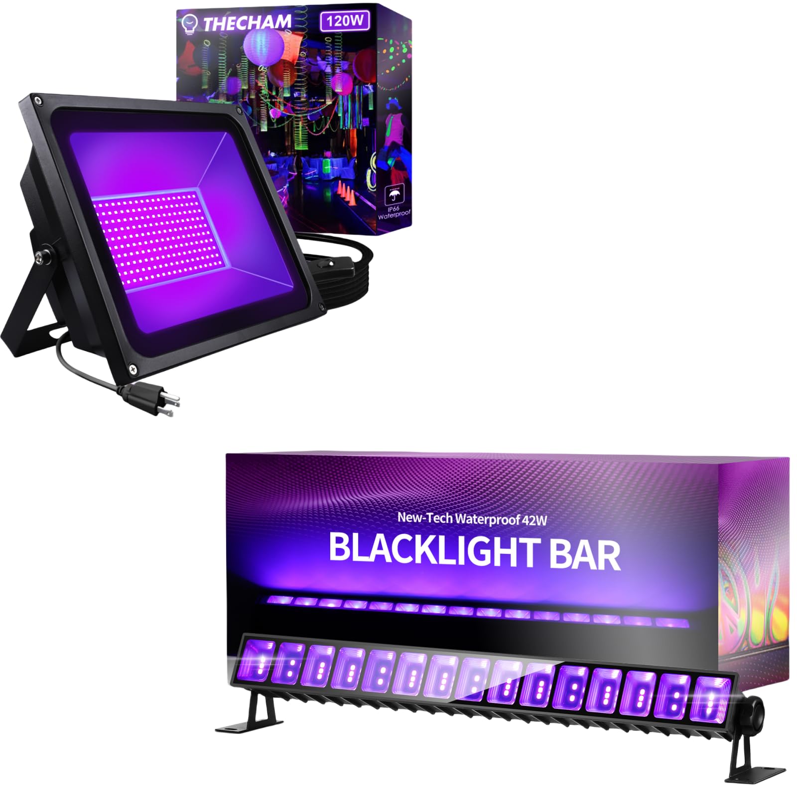 Buy THECHAM IP66 Waterproof 42W LED Black Light Bar+120W LED Black