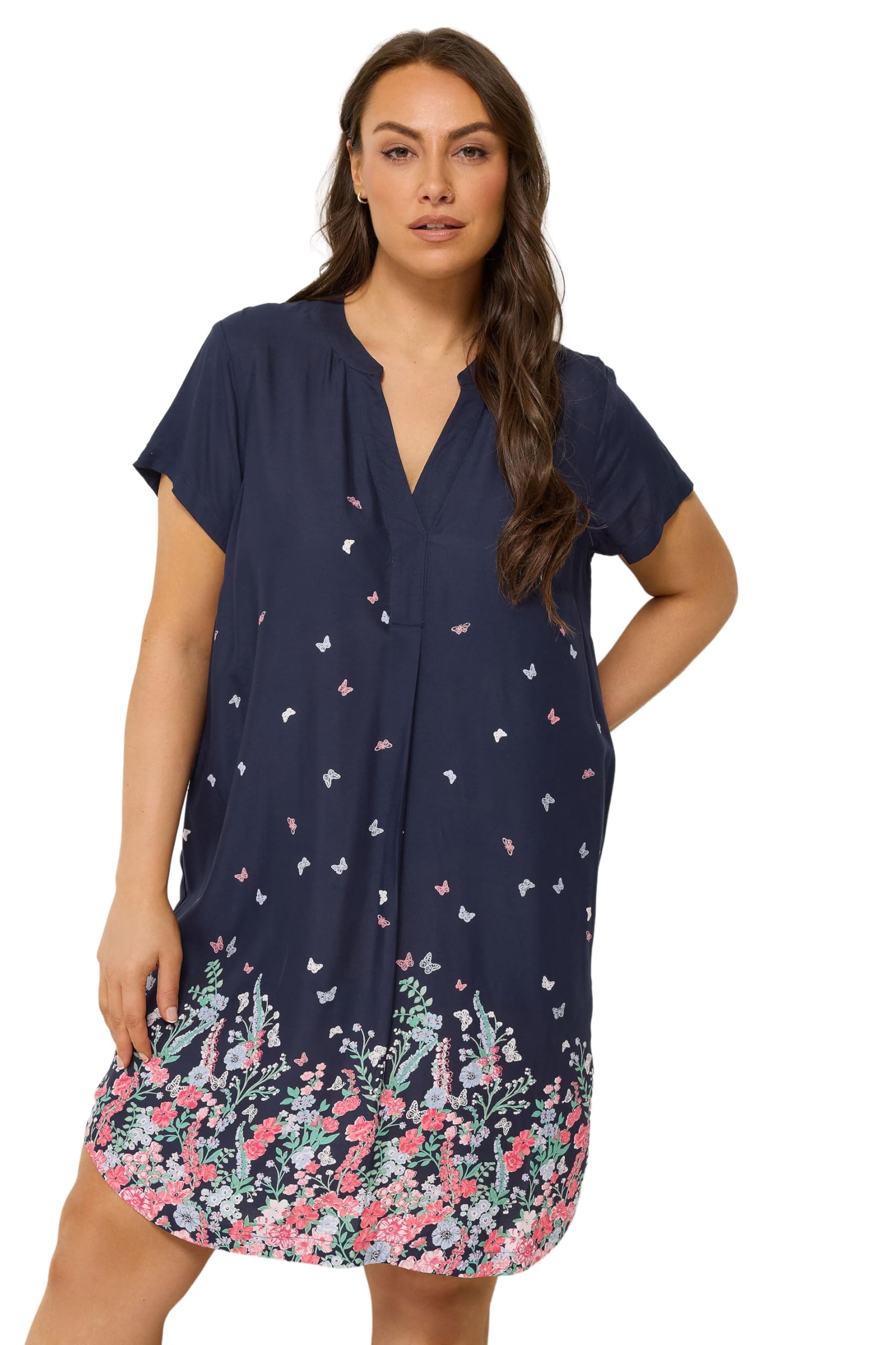 Yours Women's Dark Blue Floral Tunic Dress In | : 22/24