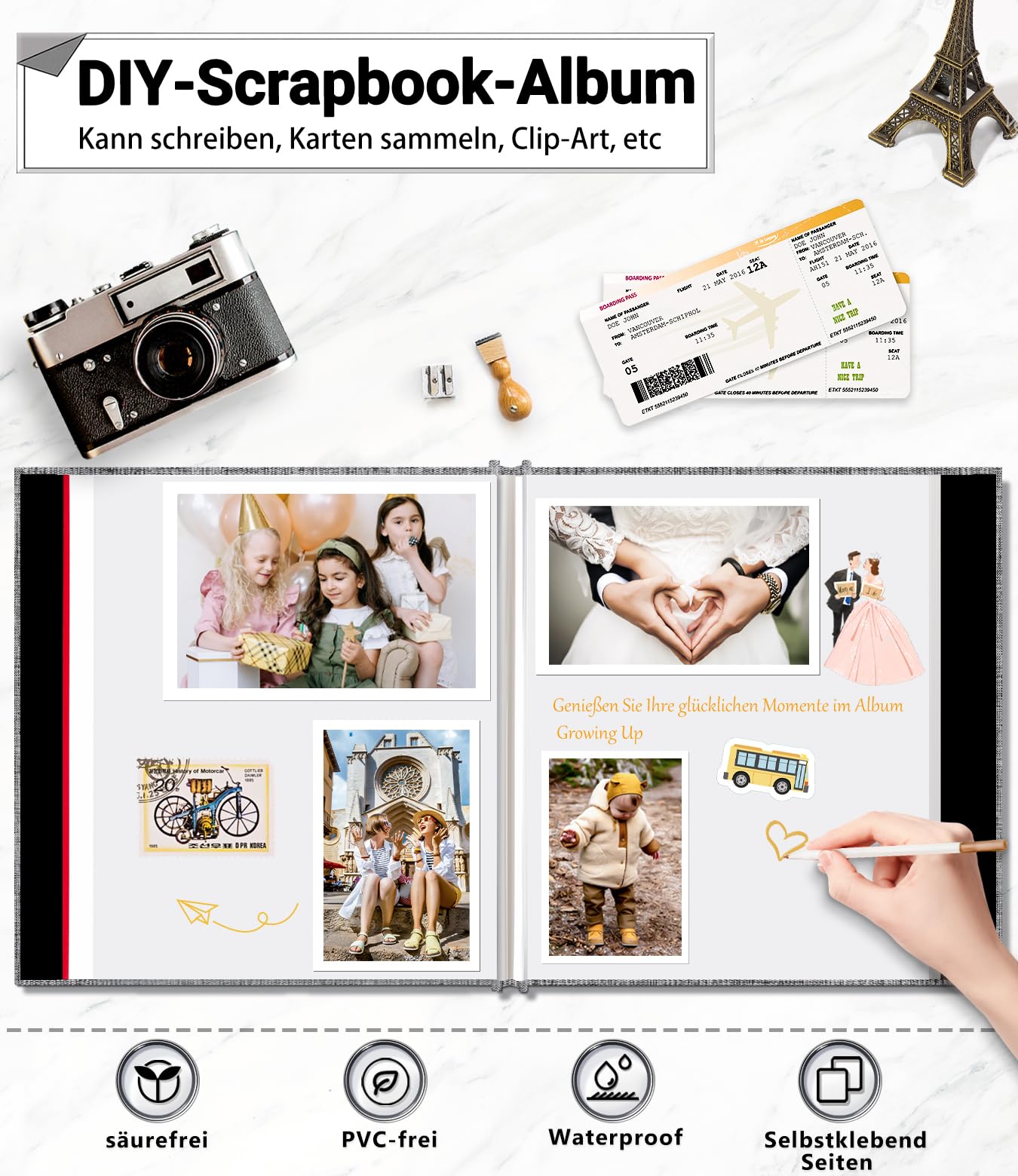 Album Foto Autoadesivo Lino 33x32cm - Pagine Bianche DIY Per Ricordi, Regalo Compleanno - Foto 5