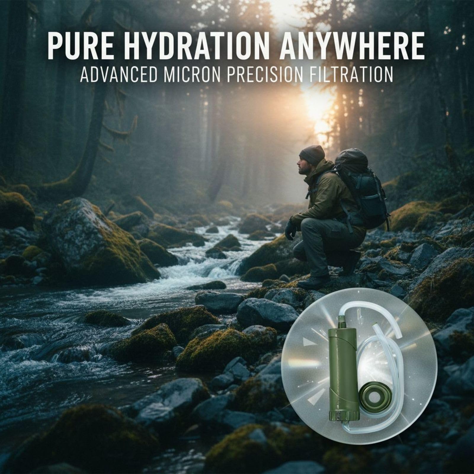 Paille filtrante pour eau d’extérieur, filtre à fibres creuses 0,01 micron pour camping, randonnée, urgence, capacité 4000 L, purificateur portable, tube d’extension, poche à eau, étui EVA