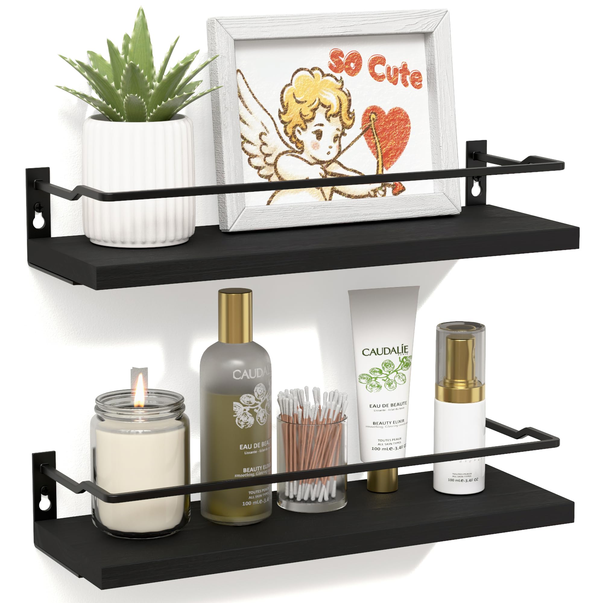 Amazon.com: RICHER HOUSE Black Bathroom Shelves, Guard-Rail Floating ...