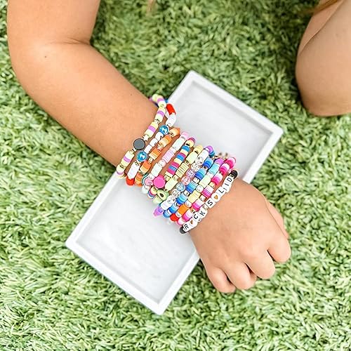 Miniatura 7 de 6300 cuentas de arcilla para hacer pulseras, cuentas Heishi de arcilla polimérica, cuentas espaciadoras planas y redondas con cuentas doradas,