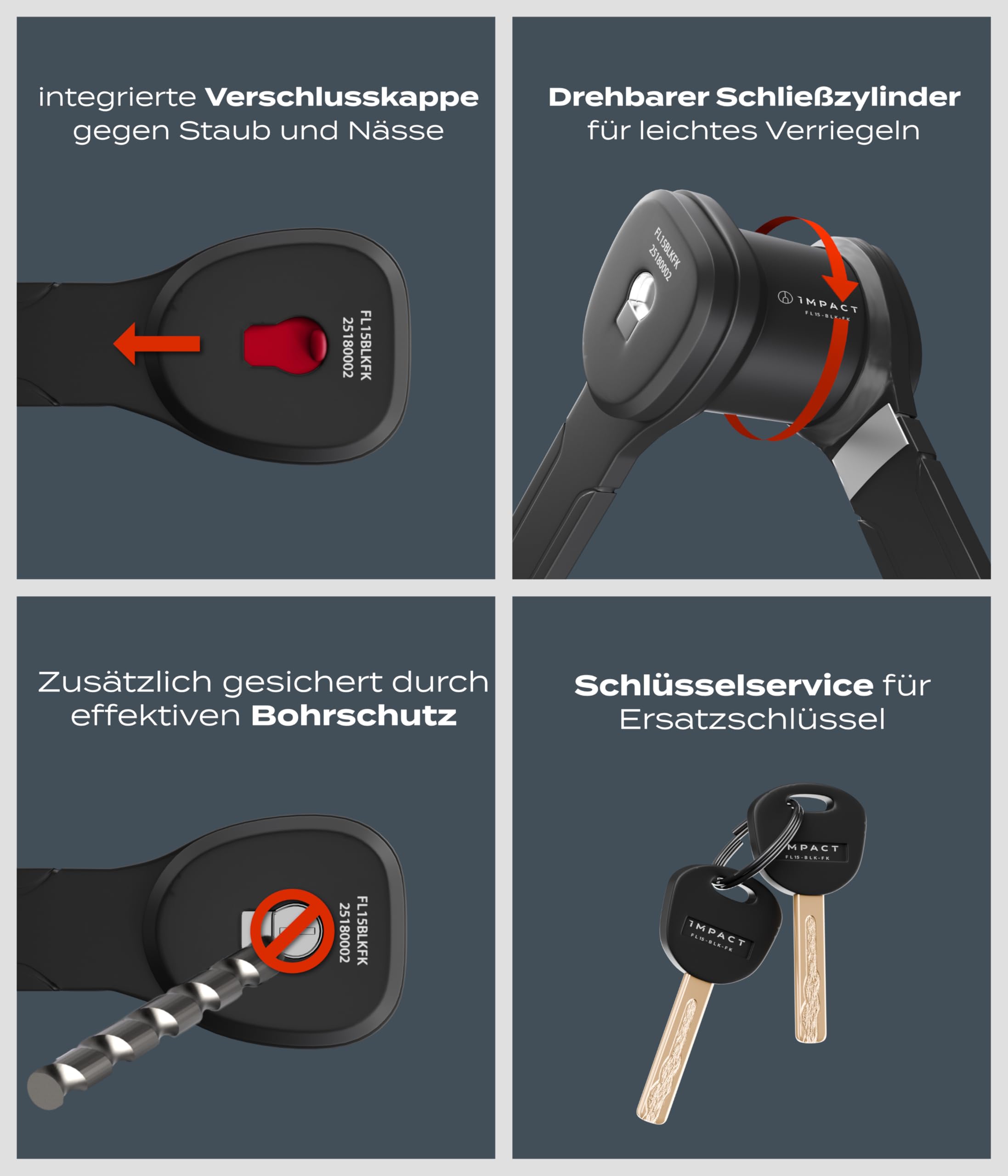 IMPACT FlexLock 15 Lucchetto Pieghevole Per Bicicletta – Alta Sicurezza Livello 15, Lunghezza 120 Cm – Con Supporto E Protezione Antipolvere – Progettato In Germania