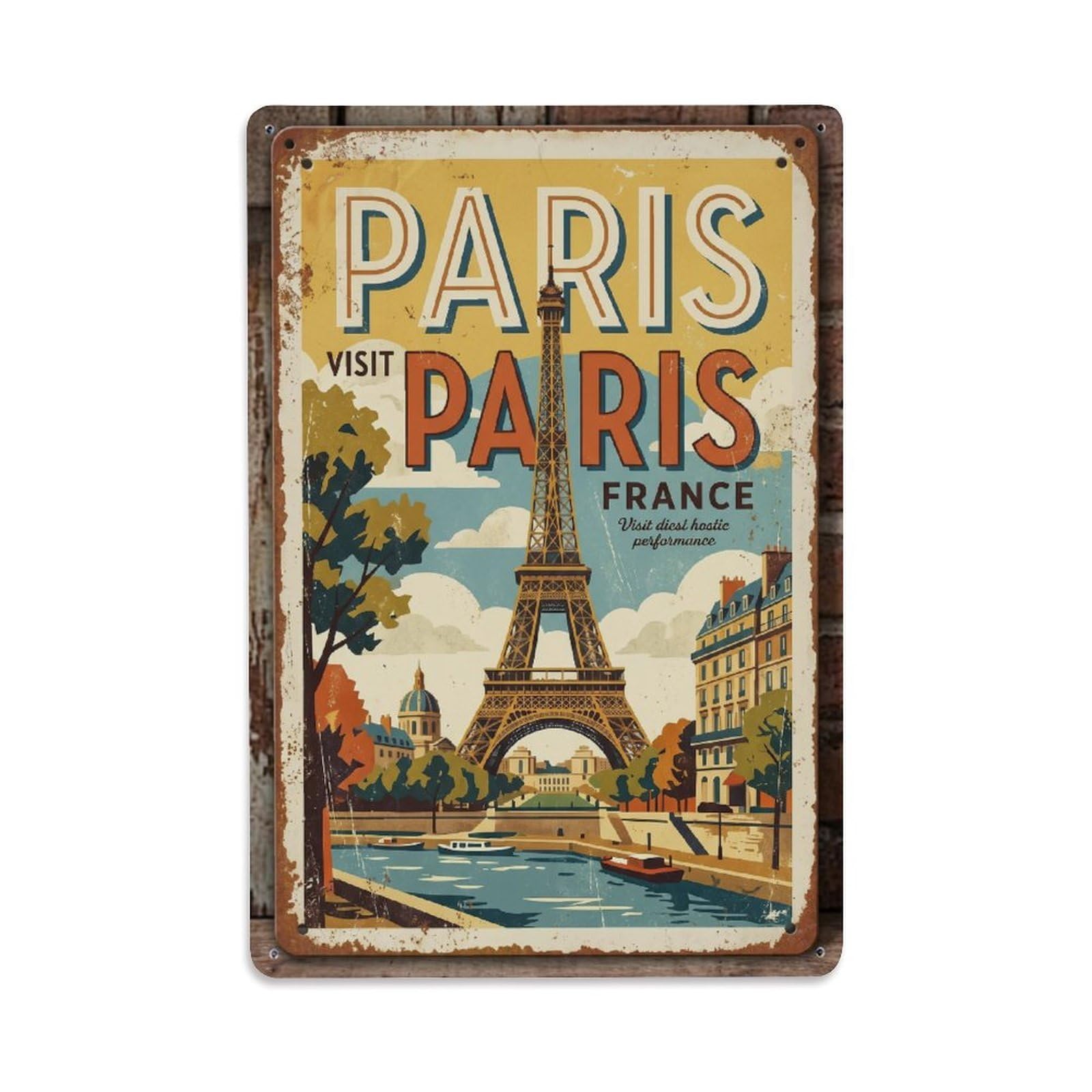 Cmhok Vintage Style Vintage Travel Eiffel France 1 Metal Tin Sign Wall Decor For Cafe, Club, Garden Metal Poster 8X12inch