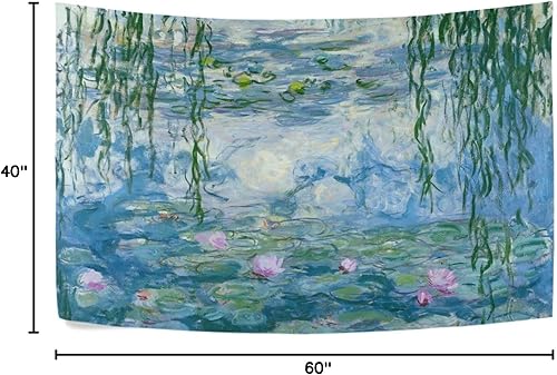 Miniatura 8 de AHOMY Tapiz para colgar en la pared, lirios de agua por Claude Monet, pinturas al óleo, flores, colcha de picnic, manta de arte de pared, tapiz de
