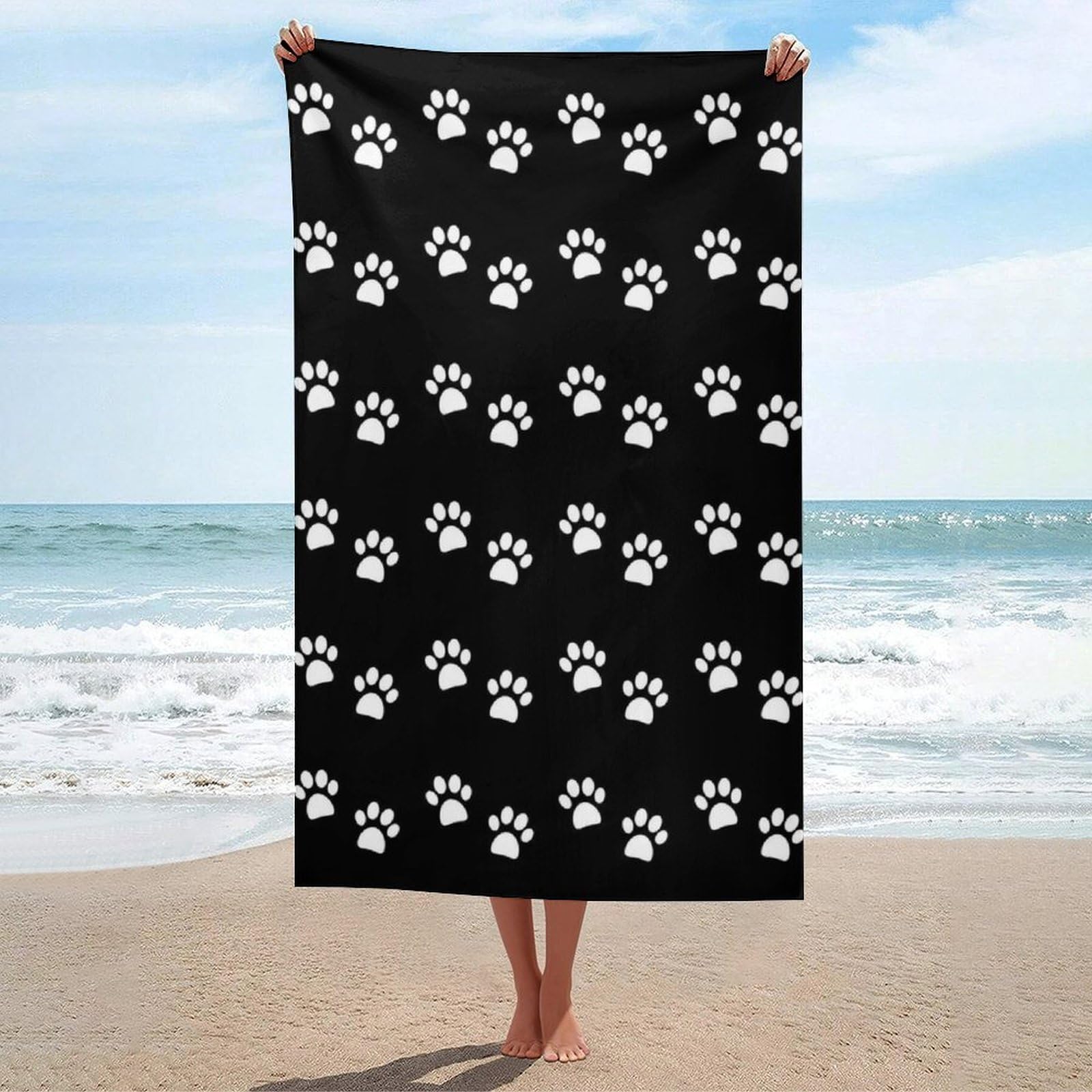 LWORZIIB Beach Towel, Dog Paw Prints Bath Towel, Absorbent Towel for Swimming, Sports, Travel