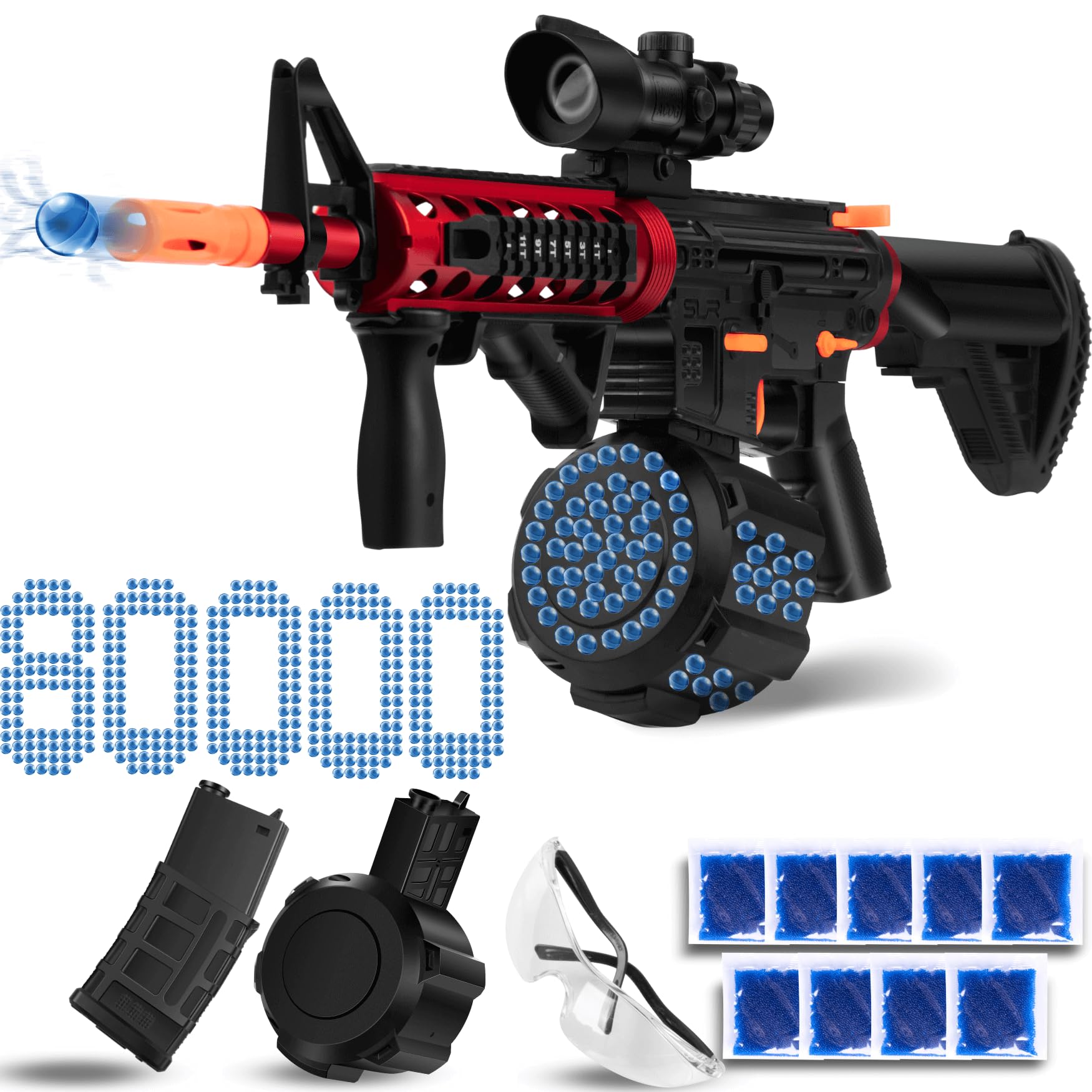 Gel Ball Blaster with Drum, Splatter Ball Blaster Rechargeable with 80000 Water Beads, Manual & Automatic Dual Mode Gel Ball Blaster, Orbi Splat Ball Blaster Shooting Team Game for Kids 14+