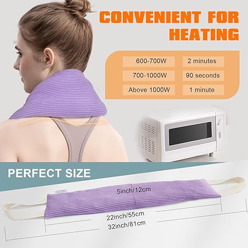 Miniatura 3 de Almohadilla térmica para cuello, hombros y espalda, apta para microondas, aroma a lavanda, funda lavable, envoltura cálida para microondas de 1.5