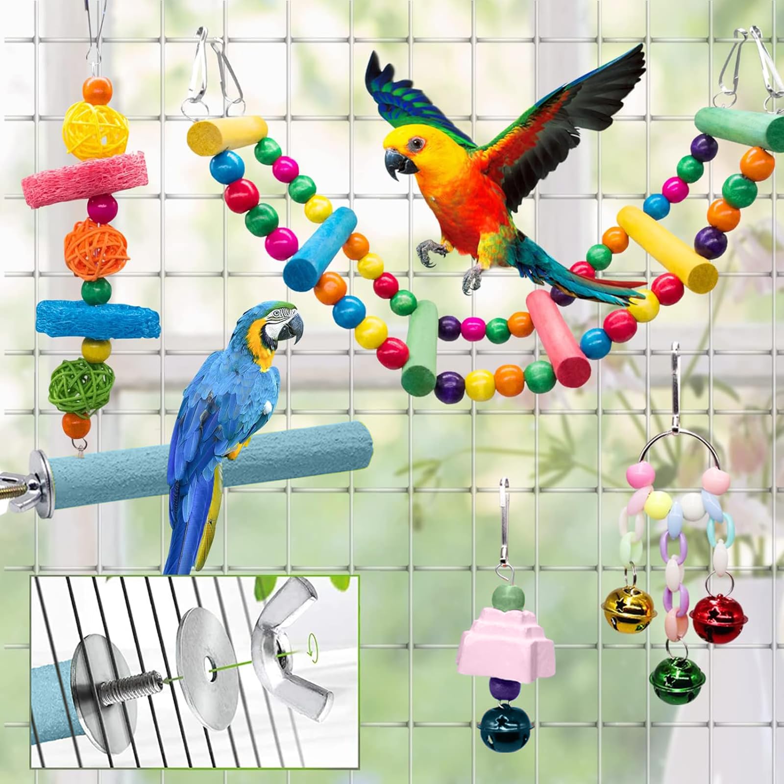 Juguetes Divertidos Para Pájaro: Columpio, Escaleras Y Campanas - Accesorios Para Jaula