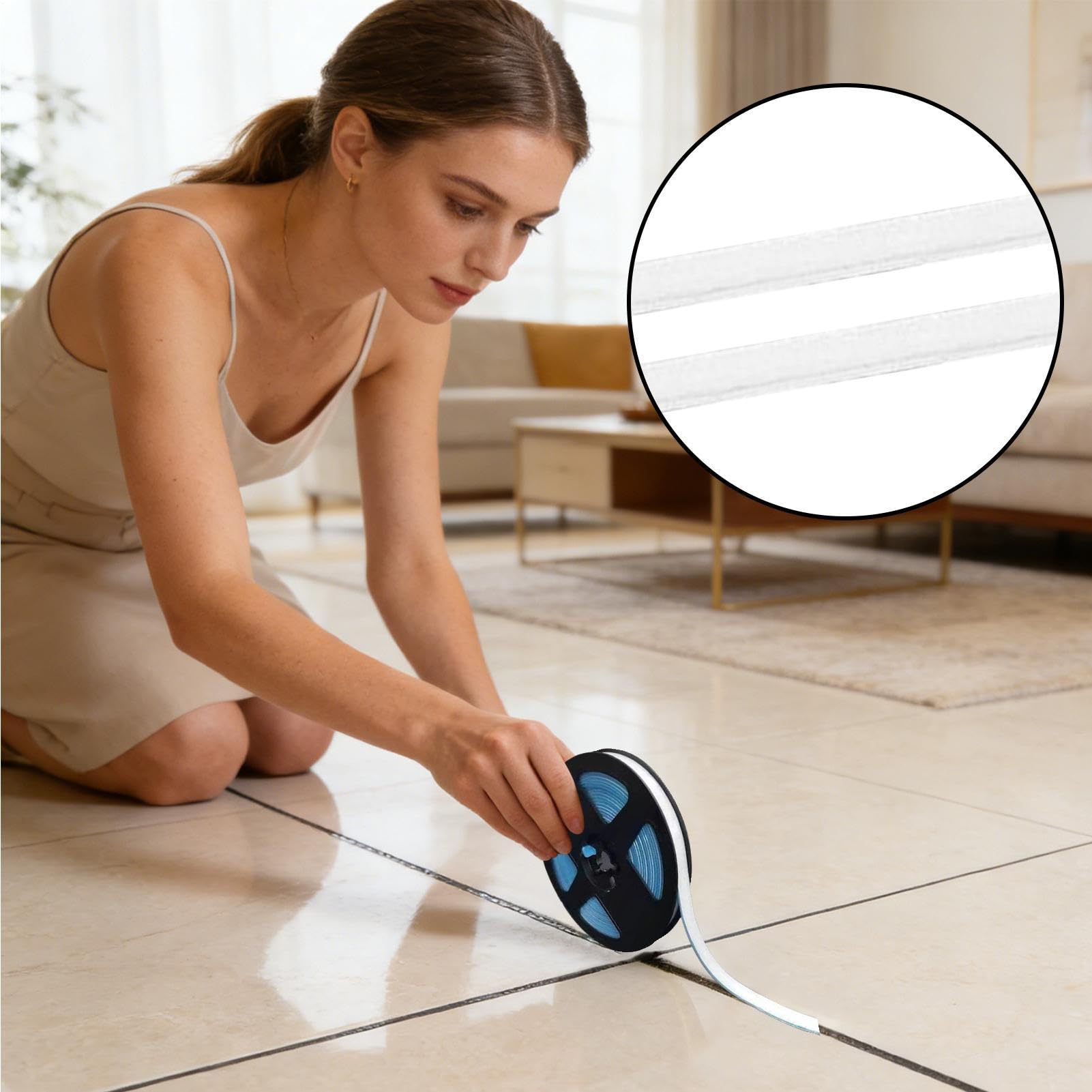 Waterproof Caulk Tape, Adhesive Sealing Strip Roll, 19.69 feet Strip with Flexible Material, Sturdy Bath and Kitchen Seal, Caulking Tape with Decorative, Home Fixing Tool for Bathroom Shower