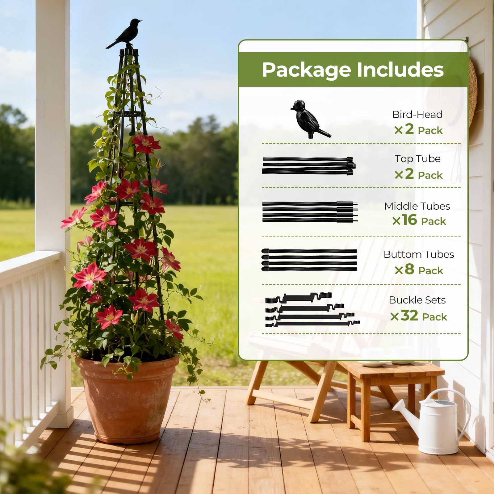 2 Pack Garden Trellis for Climbing Plants Outdoors,65Inch Cucumber Trellis Garden Obelisk Trellis Rustproof Plants Support with Adjustable Heights for Indoor Potted Plants, Vines, Vegetables