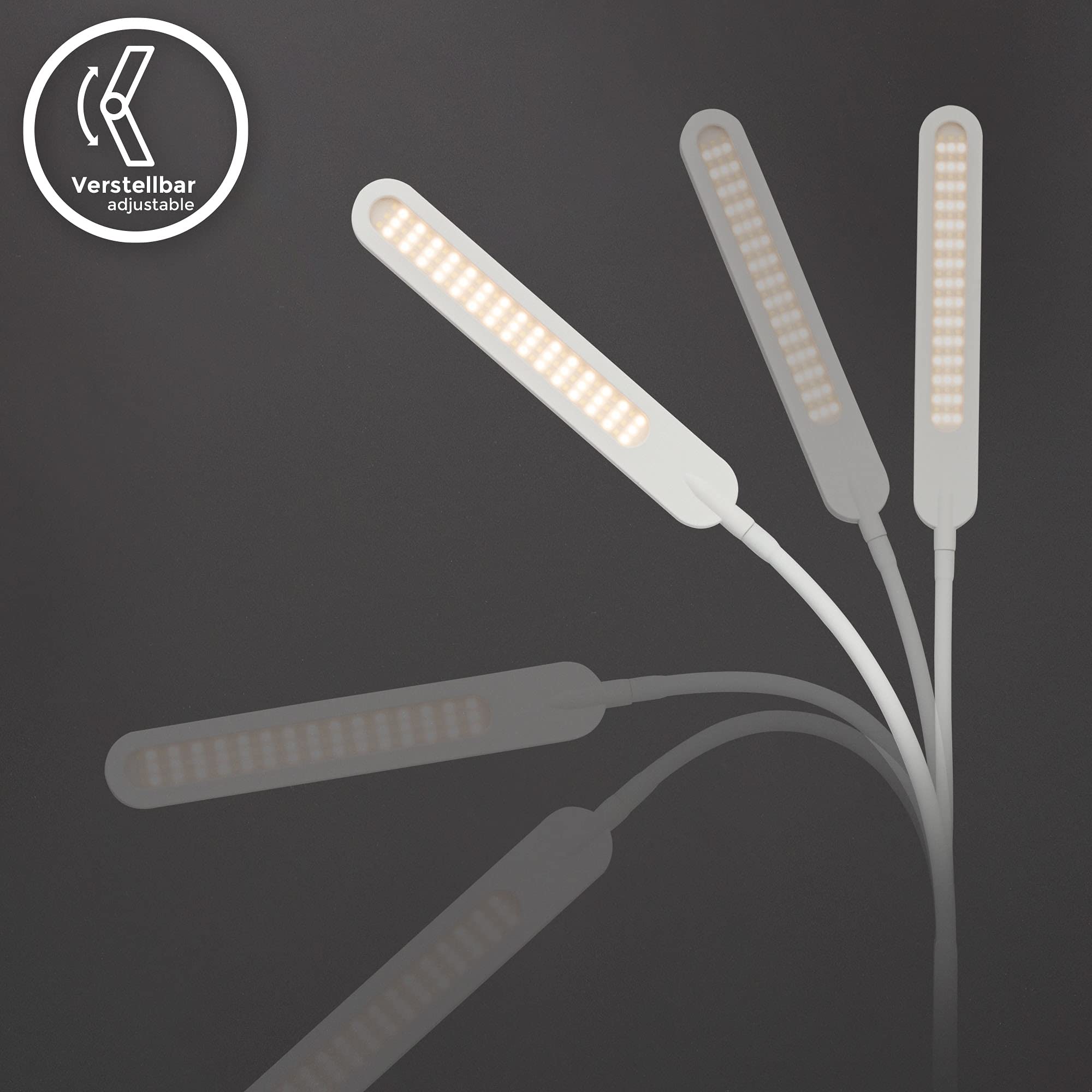 B.K.Licht Lampada da terra LED, piantana dimmerabile su 4 livelli, luce calda neutra o fredda, altezza d'uso 1,35m, 6,5W, 600Lm, orientabile, lampada a stelo touch moderna, bianca IP20