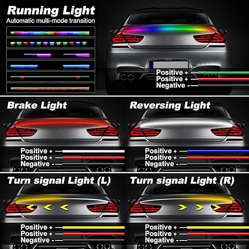 Miniatura 3 de 49.2 in Flexible Coche Luz Trasera RGB LED Tira Kits Cubierta Trasera Freno Detención Señal de Giro Lámpara de Correr Impermeable DC12V (RGB)