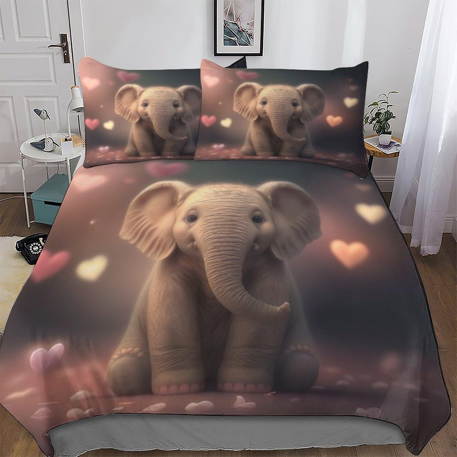 GGJJTT Elephant Soft Microfiber Duvet Cover with Pillowcases Comforter Cove Polyester Quilt Covers for Adults Teenager Kids Bedding Double 200x200cm