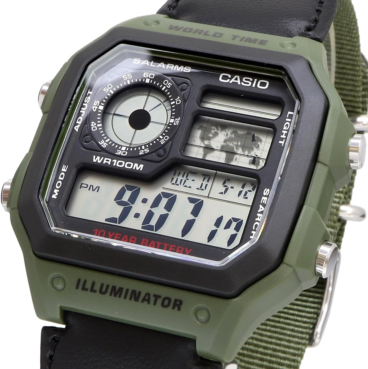 CASIO カシオAE-1200WHD-1A ワールドタイムデジタル メタル AE1200WHD-1A | Illuminator Silver and Black Digital Watch