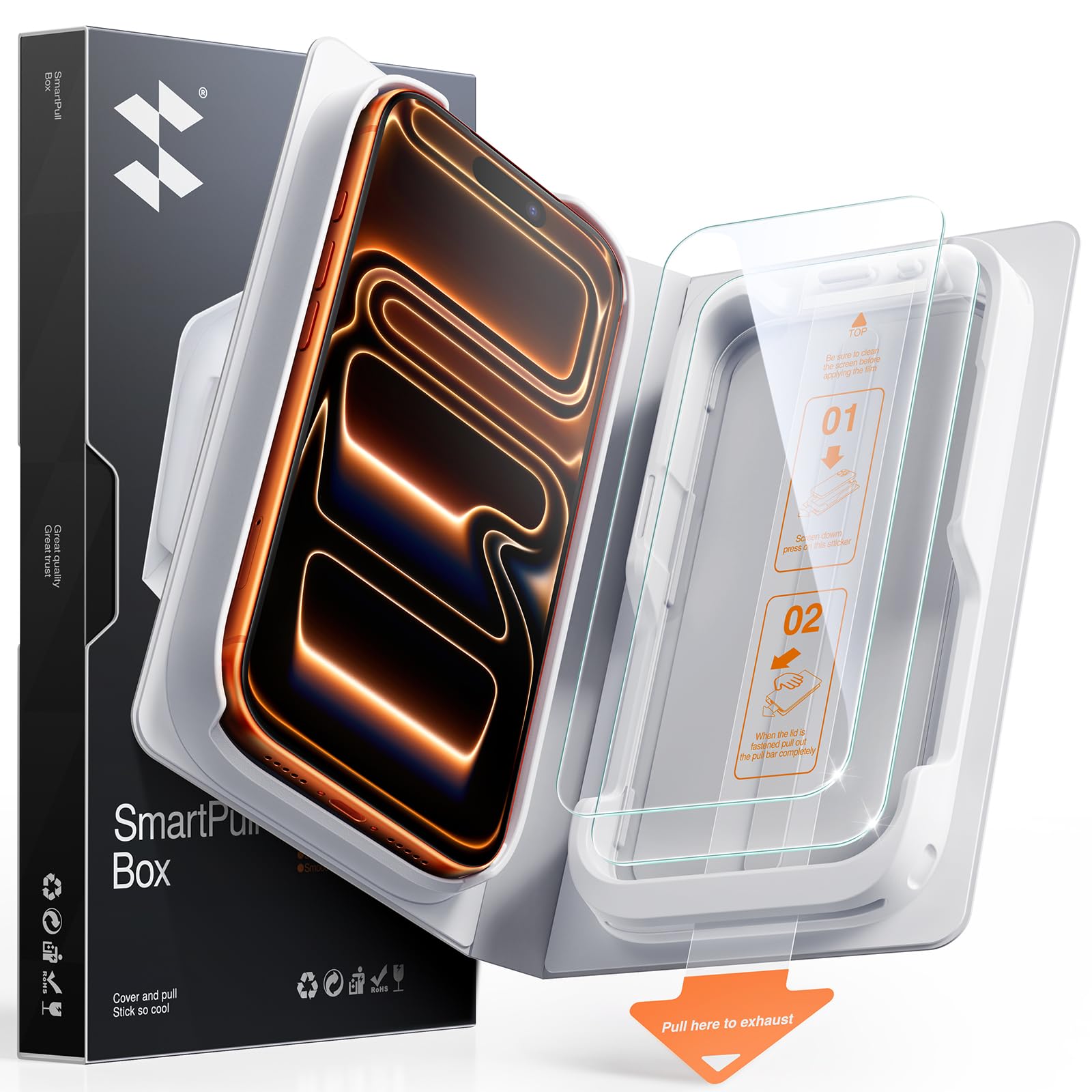 SMARTDEVIL 2 Pack CrystaShield Klarheit für iPhone 17 Pro Panzerglas | HD-Klarheit, 9H Panzerglas, Blasenfreie Installation, Bruchsicher, Face ID & Hüllenkompatibel, mit SmartPull Box