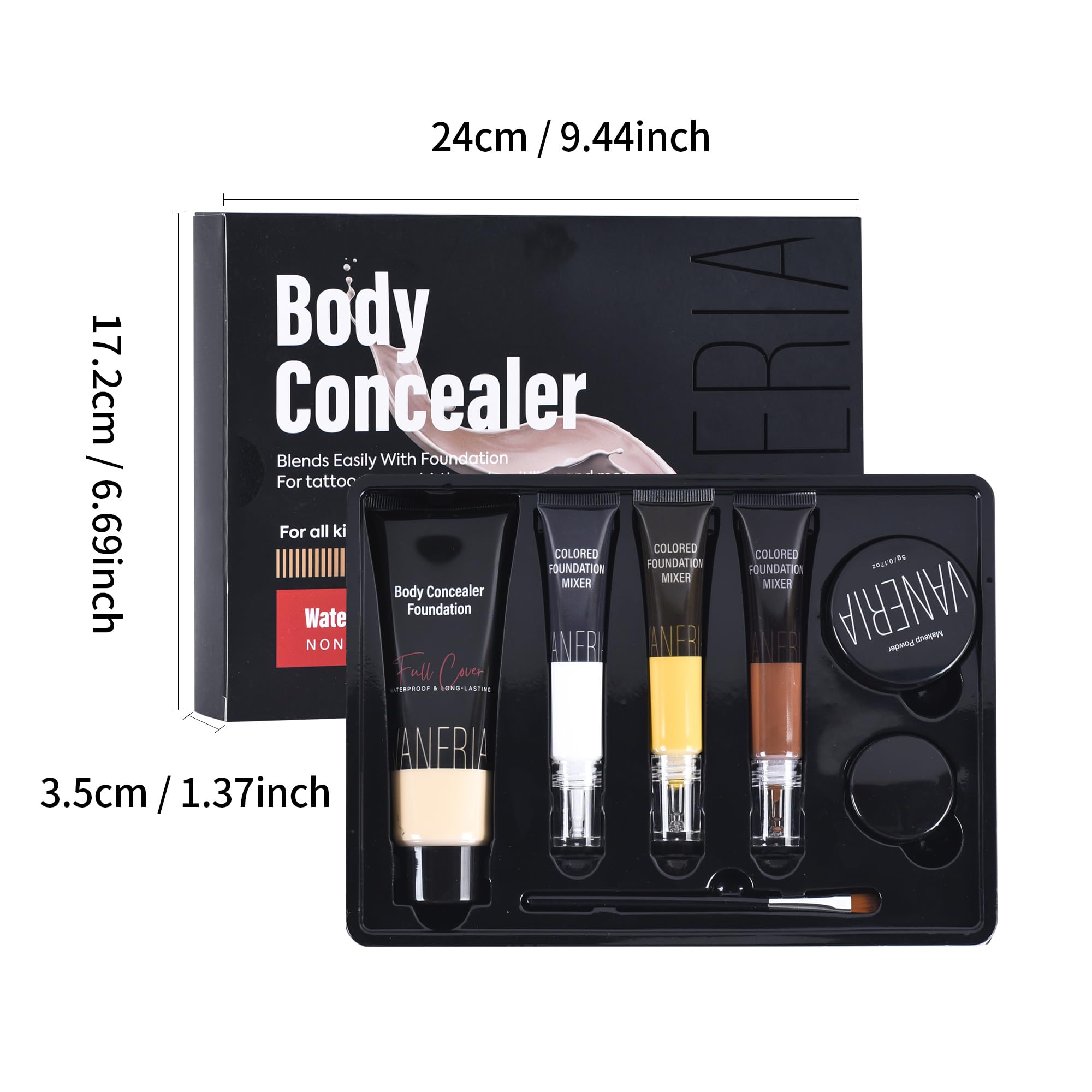 VANERIA Body Concealer Kit, Tattoo Cover Up Makeup, Waterproof & Long, Lasting, Conceal Scars, Spots & Vitiligo, Birthmarks - Image 2