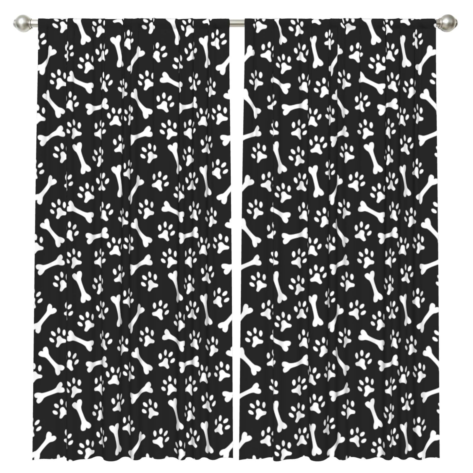 InOmak Paw Print, 2 Panels Window Curtains 52 x 84 Inch Blackout Curtains for Living Room Bedroom