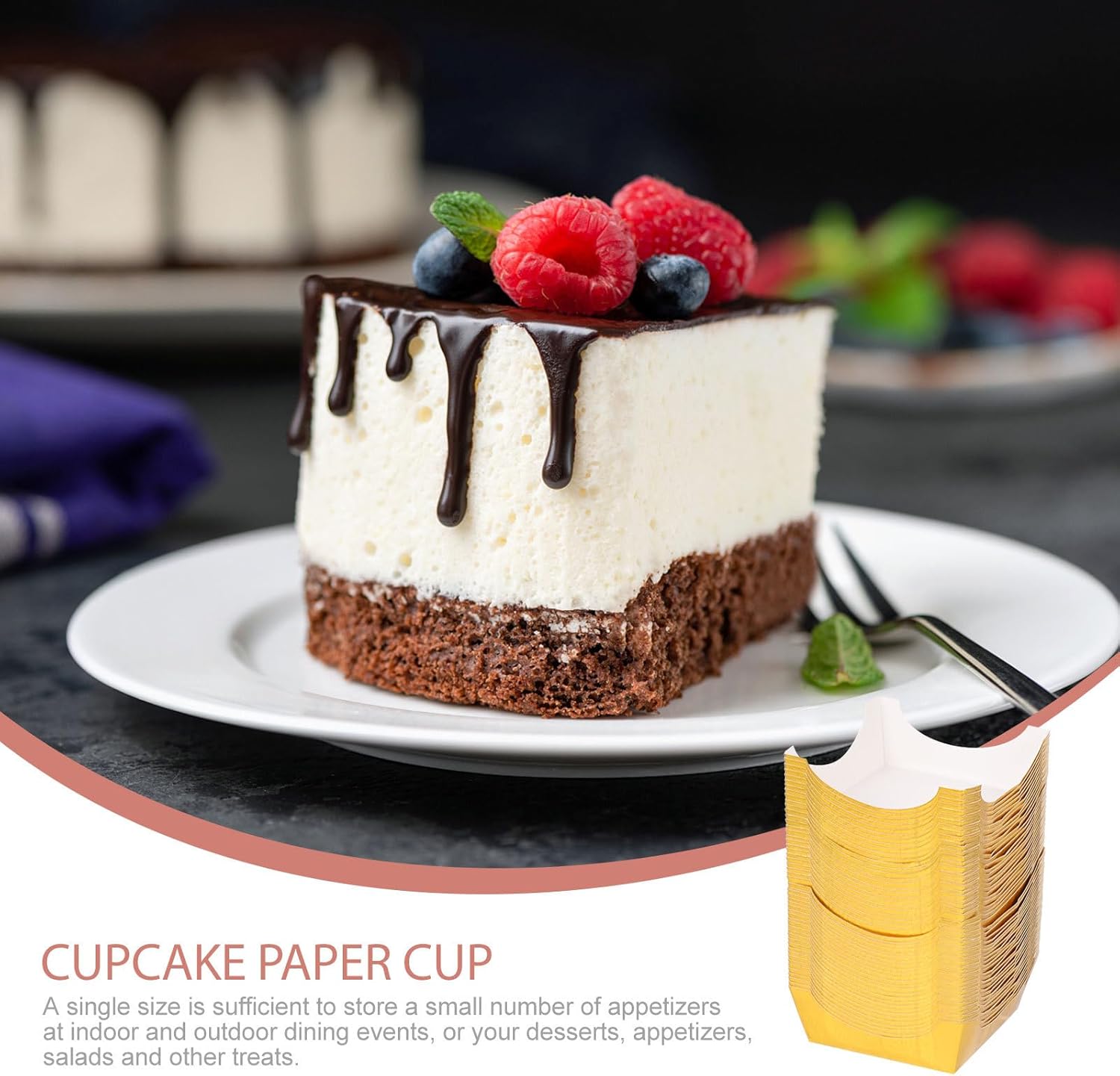 BESTonZON 100Pcs Square Cake Cups Disposable Paper Baking Mousse Cake Paper Cups Party Cupcake Liners for Desserts Appetizers and Outdoor Events 3.14X3.14X1.18 Inches