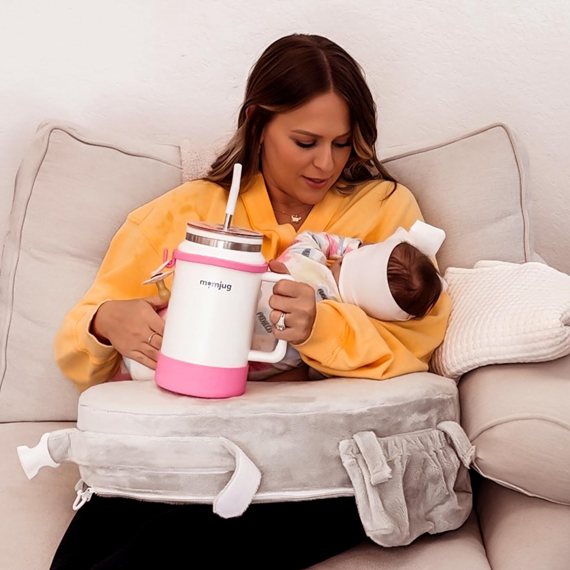 momjug Hydration Water Bottle for Moms 50oz - Pink with Side Indicator - Extra Lid, Stainless Steel, Easy Grip Handle