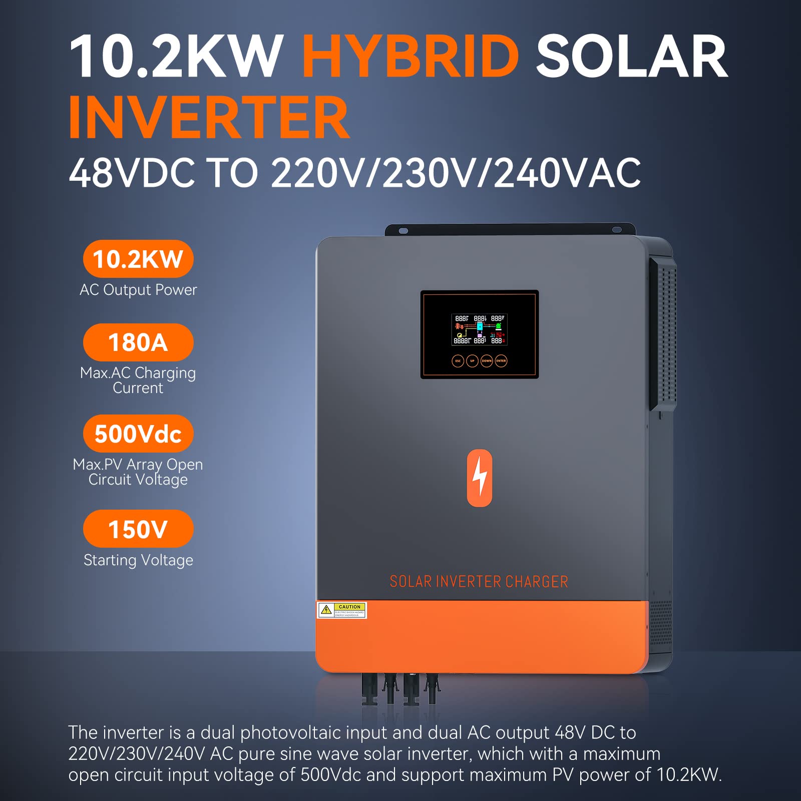 PowMr 10,2KW Solar Hybrid Wechselrichter 48V DC auf 220V/230V AC Hybrid Wechselrichter mit MPPT 180A Solarladeregler Max.PV-Eingang 500VDC Arbeit mit Blei-Säure und Lithium Batterien