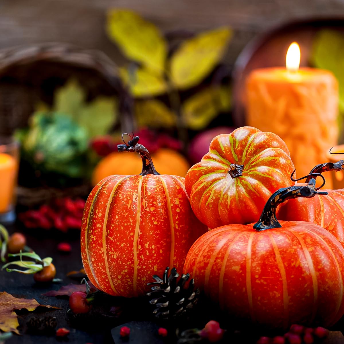 Gresorth 4 PCS Falso Calabazas Artificiales Vegetal Otoño Halloween Navidad Decoracion