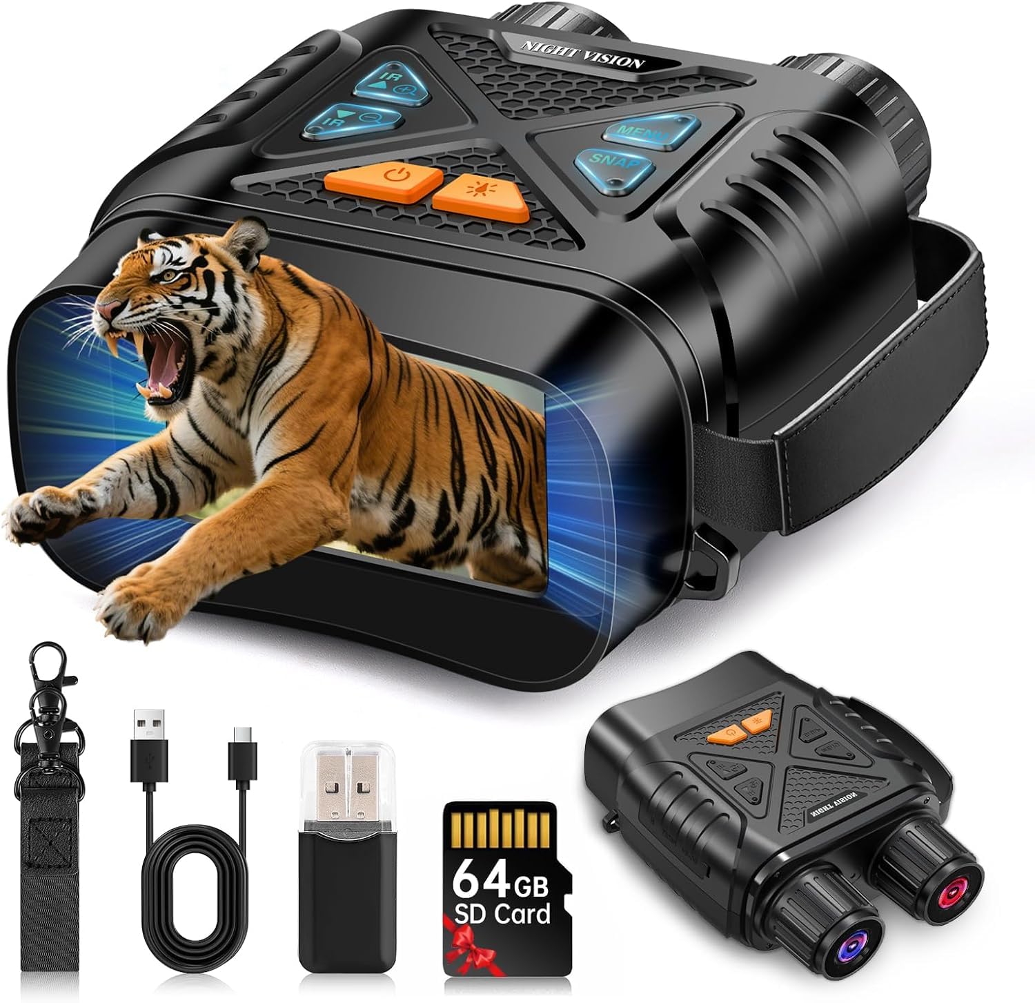 Nachtsichtfernglas für Erwachsene, 10X Digitalzoom 7X Infrarot, 64 GB TF-Karte, für Camping und Wildtierbeobachtungen